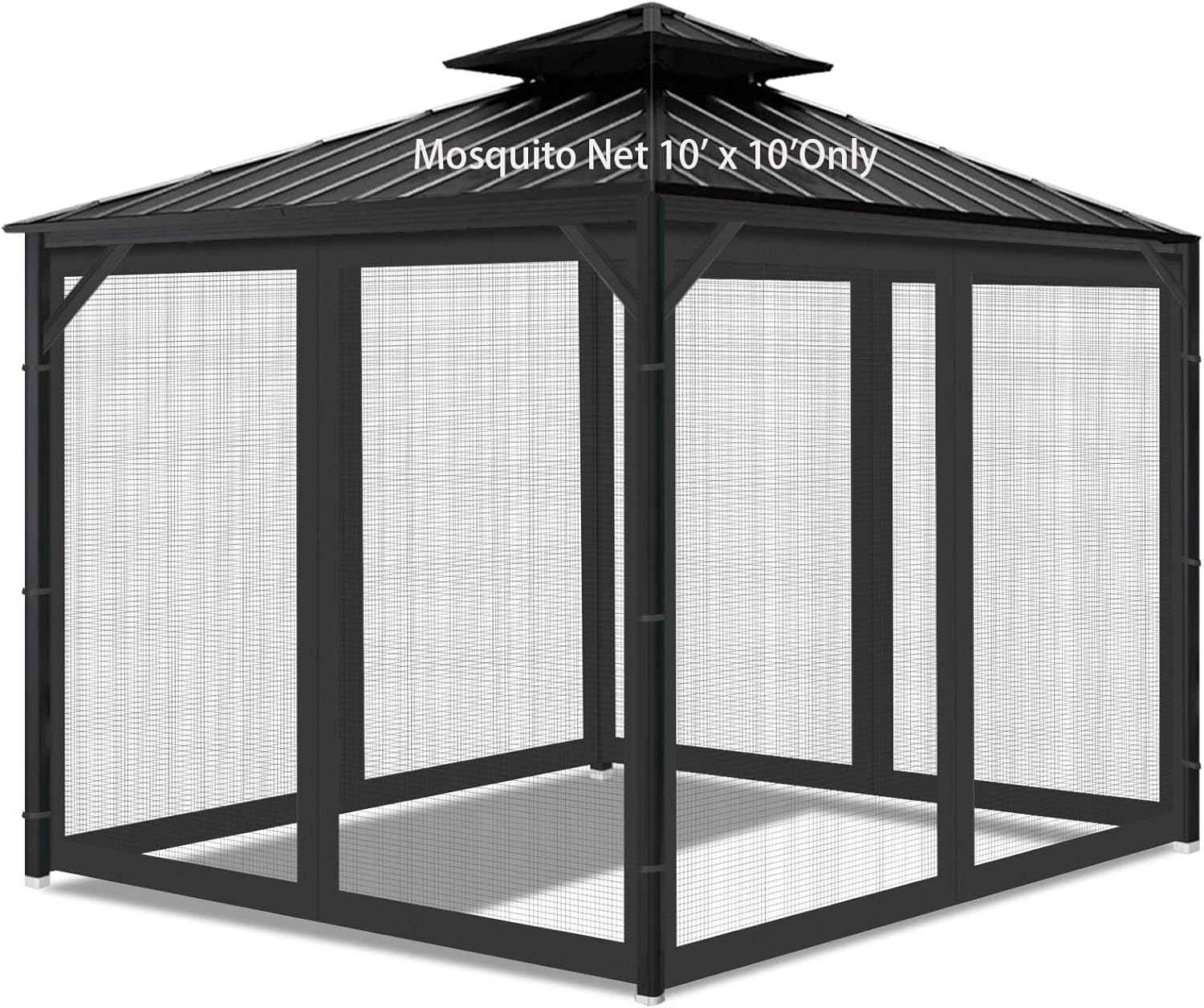 Gazebo Universal Replacement Mosquito Netting, Outdoor Mesh Netting Screen 4-Panel Sidewall with Zipper for Patio, Canopy, Garden and Backyard, Gray(Mosquito Net Only) (Black, 10' x 10')