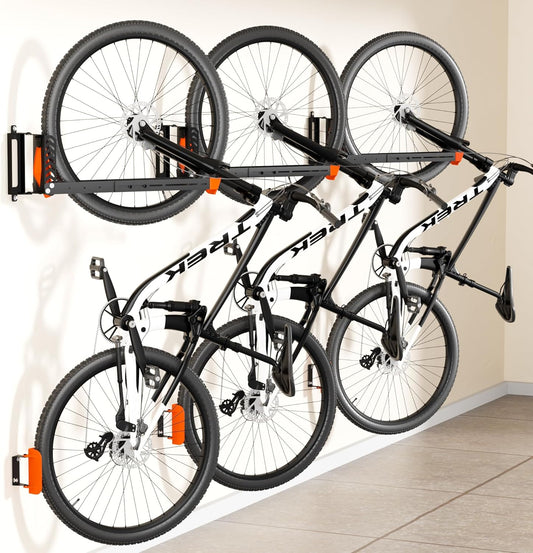 3-Pack Swivel Bike Rack Wall Mount, Bike Hangers for Garage, Space-Saving Vertical Bike Holder, Holds up to 77 lbs, Bicycle Wall Hanger Storage, No Heavy Lifting Required Indoor Hanging Bike Rack