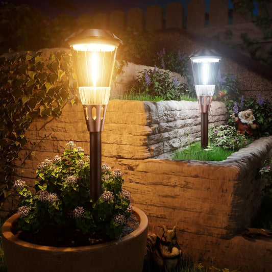 BITPOTT 4 Pack Solar Pathway Lights Waterproof IP65, 2-in-1 Warm&Cool Solar Lights Outdoor, Bright Solar Light Outside Pathway, Auto On/Off Outdoor Light for Yard Walkway Driveway Landscape