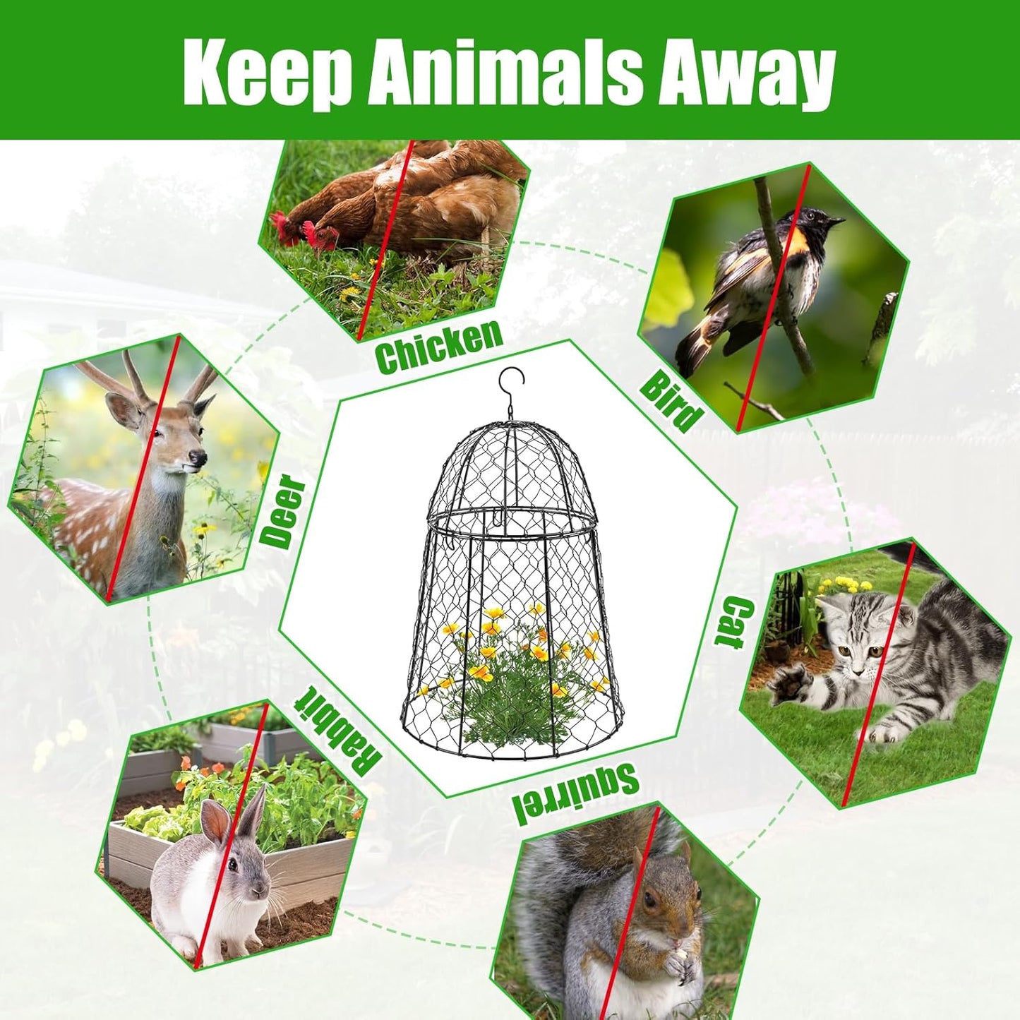 Phoncoo 6 Pack Garden Cloches for Plants, Sturdy Plant Protectors from Animals, Chicken Wire Cage for Garden Cages to Keep Bunnies Chicken Squirrels Birds Animals Out