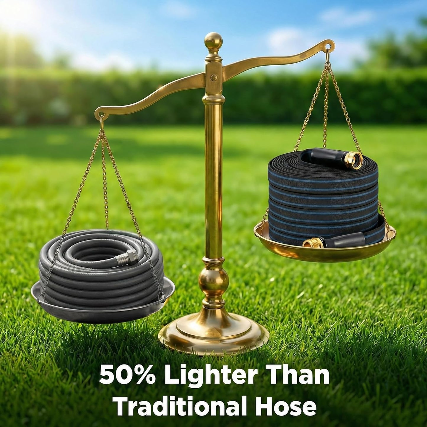 75ft Non-Expanding Garden Hose, Lightweight & Kink-Free, Flexible Heavy Duty Water Hose for Lawn, Yard, Car Washing (3/4" Solid Brass Fittings, Crush-Resistant)