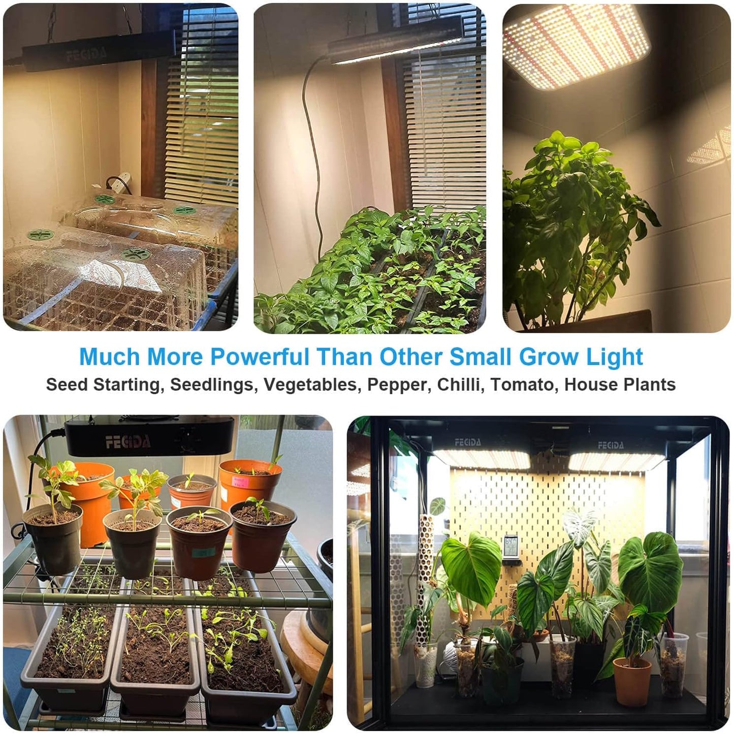 FECiDA LED Grow Light Full Spectrum 65 Watt Actual Power, 2025 Upgrade High Output Dimmable Grow Lights for All Indoor Plants, Seed Starting, Seedlings, Vegetables, Daisy Chain Function, Built-in Fan
