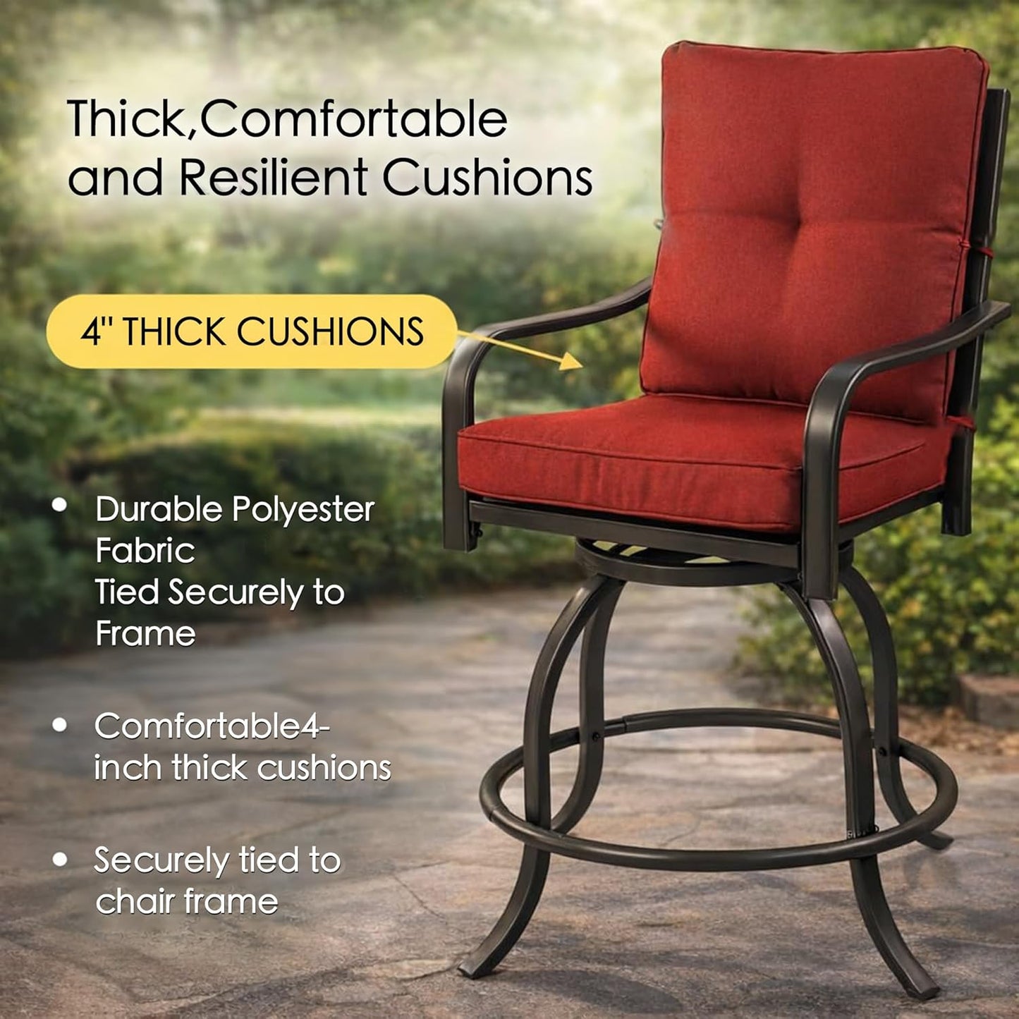 Kozyard Isabella Outdoor Swivel Bar Chairs Set of 2, Counter Height Patio Bar Stools with Cushioned Seats, Weather-Resistant Metal Bistro Chairs for Backyard Dining Burgundy
