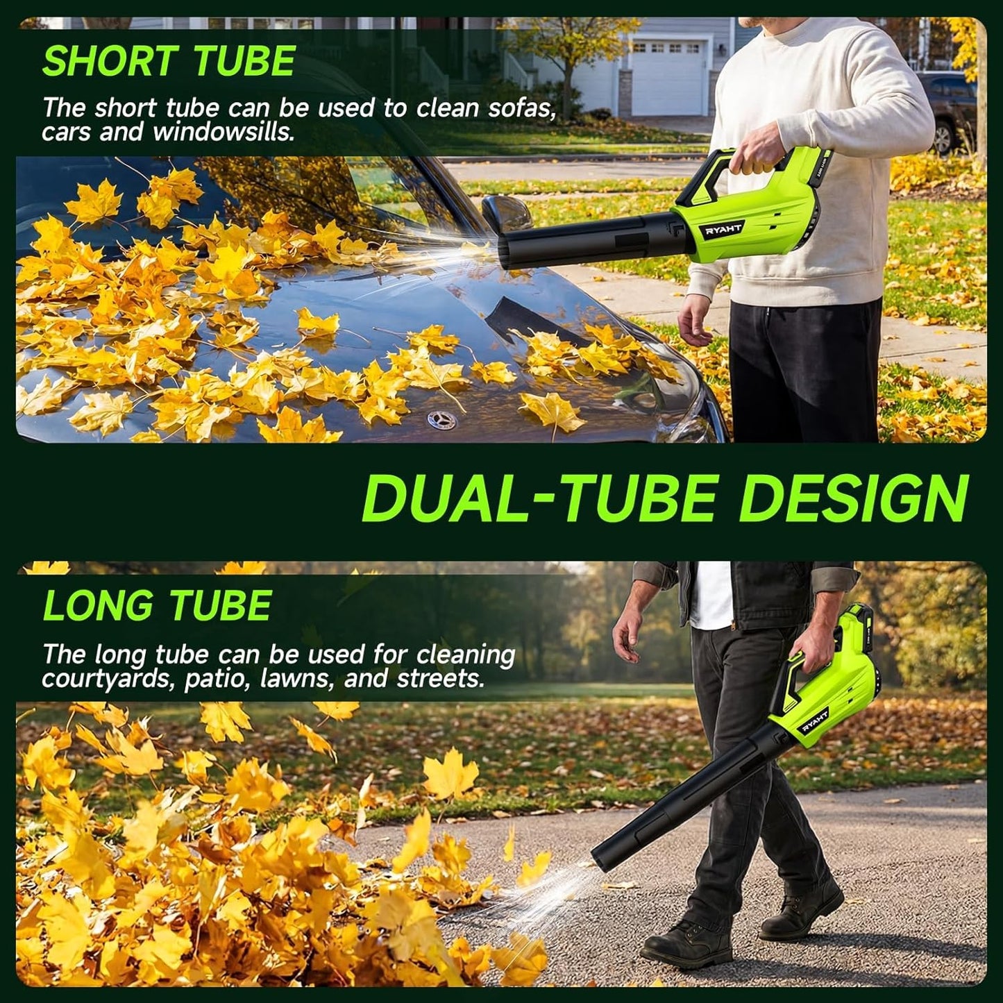 Leaf Blower Cordless, Leaf Blower with Battery and Charger - 2 Speed Modes, 2 Batteries, 20V Powerful Lightweight Electric Blowers for Blowing Leaves, Lawn Care, Patio, Green