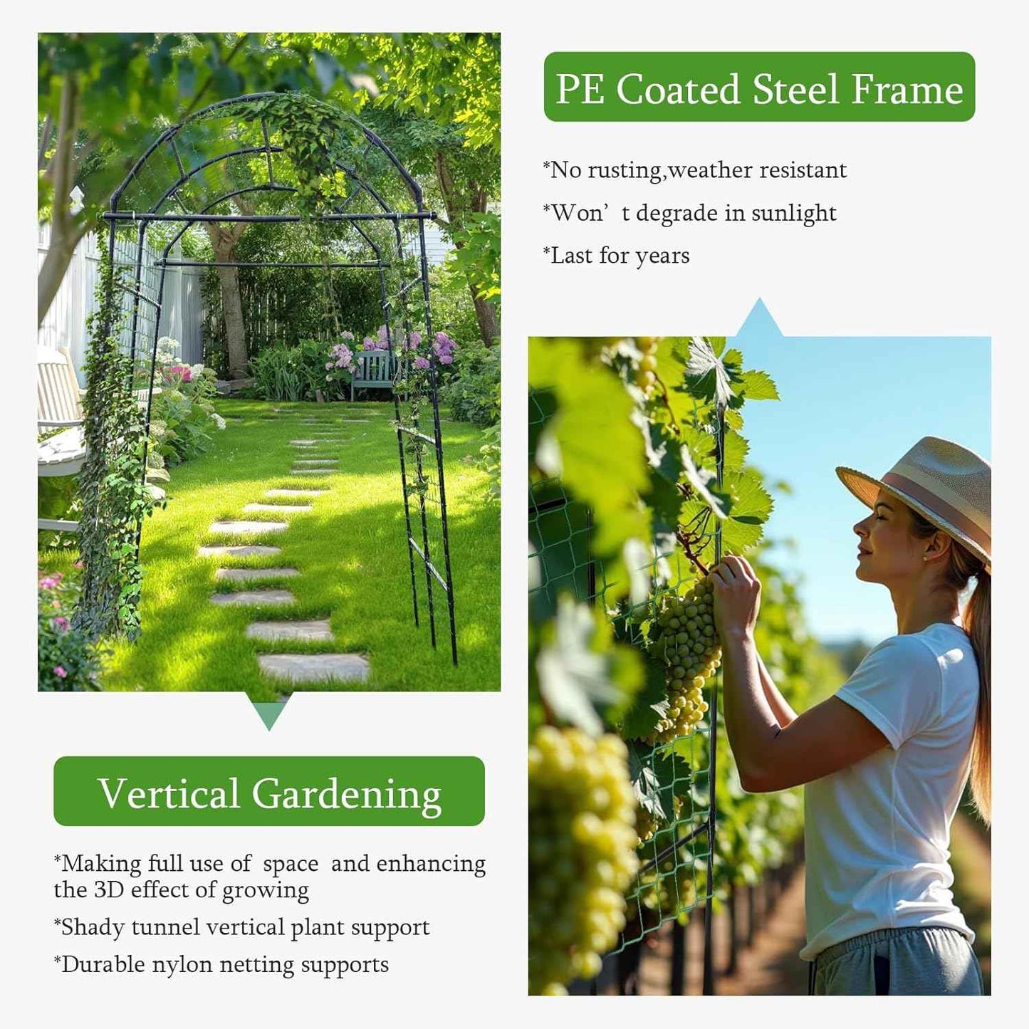 Garden Arch Arbor Trellis for Climbing Plants Outdoor, 7.8 ft Extra Tall Cucumber Trellis Raised Bed Climbing Vine Plant Support, Grape Vegetable Tomato Pumpkin Peas Bean, Black