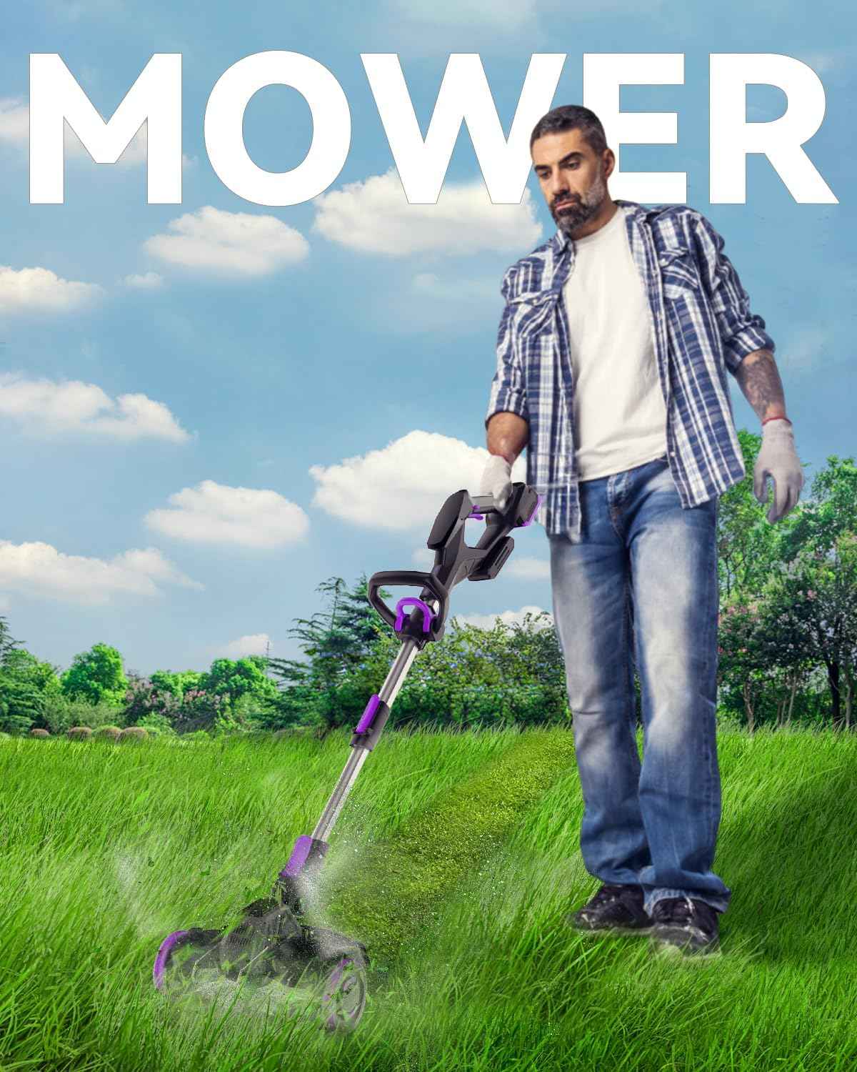 20V Cordless Weed Wacker, Brushless Motor, 3-in-1 Lawn Edger/Mower/Trimmer, 30 Min Runtime(One 4.0Ah Battery)