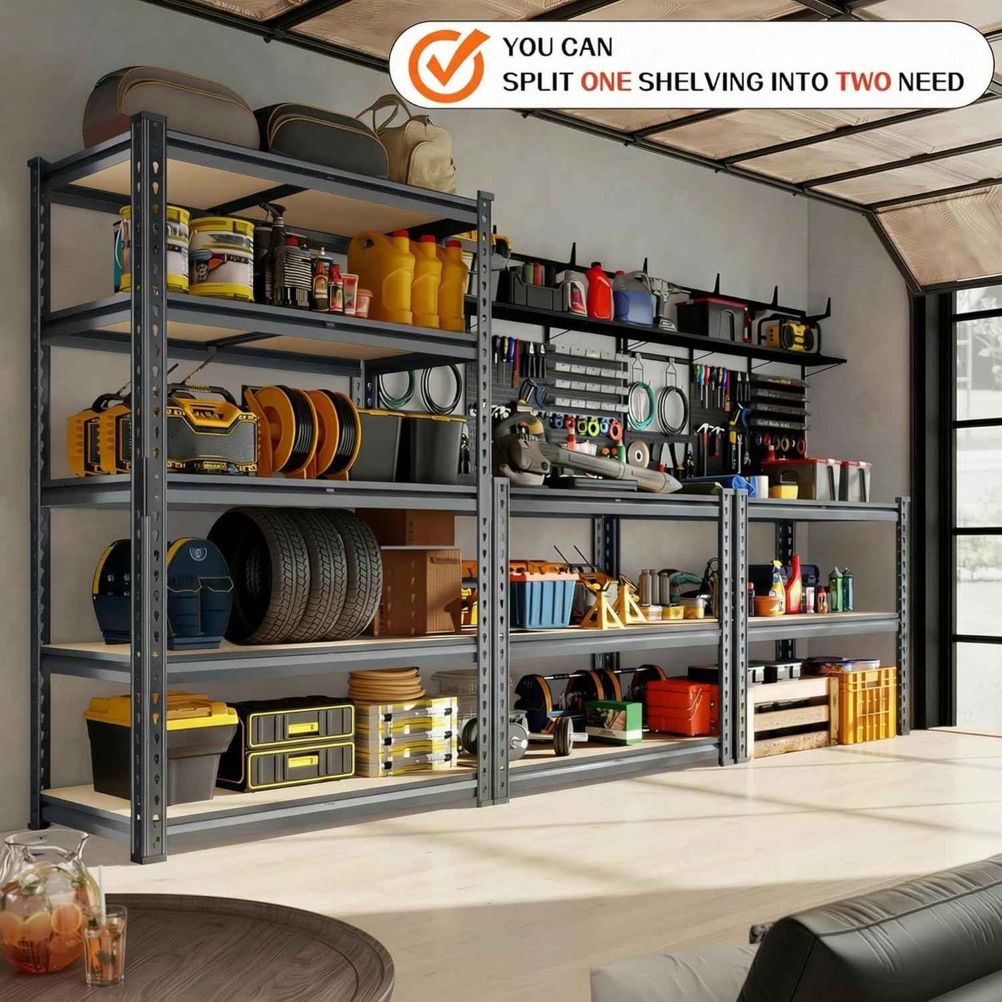 Garage Shelving Heavy Duty, 2450LBS Metal Storage Shelves 5 Tier, Adjustable Shelving Unit 36" W x 16" D x 72" H, Boltless Garage Storage Rack for Garage Basement, Pantry, Warehouse 1Pcs