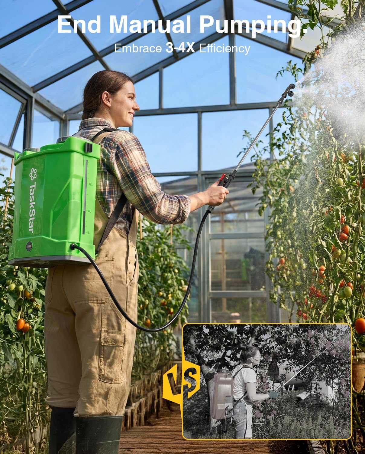 Taskstar Battery Powered Backpack Sprayer 4 Gallon,Two 2000mAh Batteries Electric Sprayer with 0-100 PSI Adjustable, 32" Wand, 6 Nozzles for Lawn Garden Weed Pest Control & Fertilizing