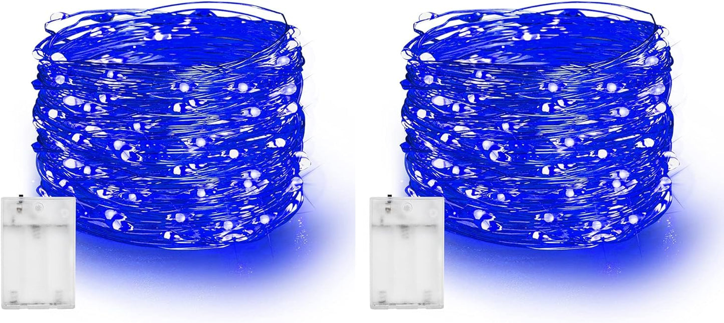 Dazzle Bright Fairy Lights Battery Operated, 2 Pack Total 40FT 120LED Silver Wire Waterproof Battery Operated String Lights, Christmas Decorations for Indoor Outdoor Bedroom Yard Decor, Blue