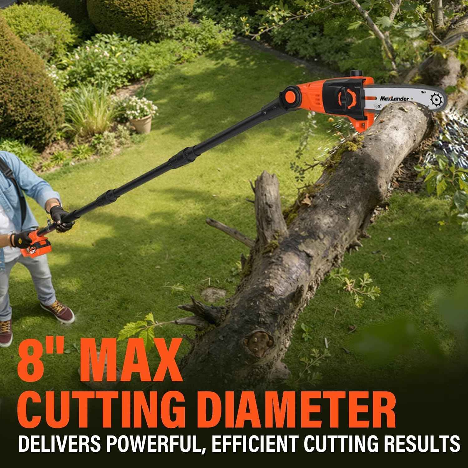 8 Inch Cordless Pole Saws, 20V Electric Pole Saw for Tree Trimming with 2 x 3.0Ah Battery & Charger, 16ft/s Cutting Speed Auto Oiling Multi-Angle Pole Chainsaw,15-Feet Maximum Adjustable Reach
