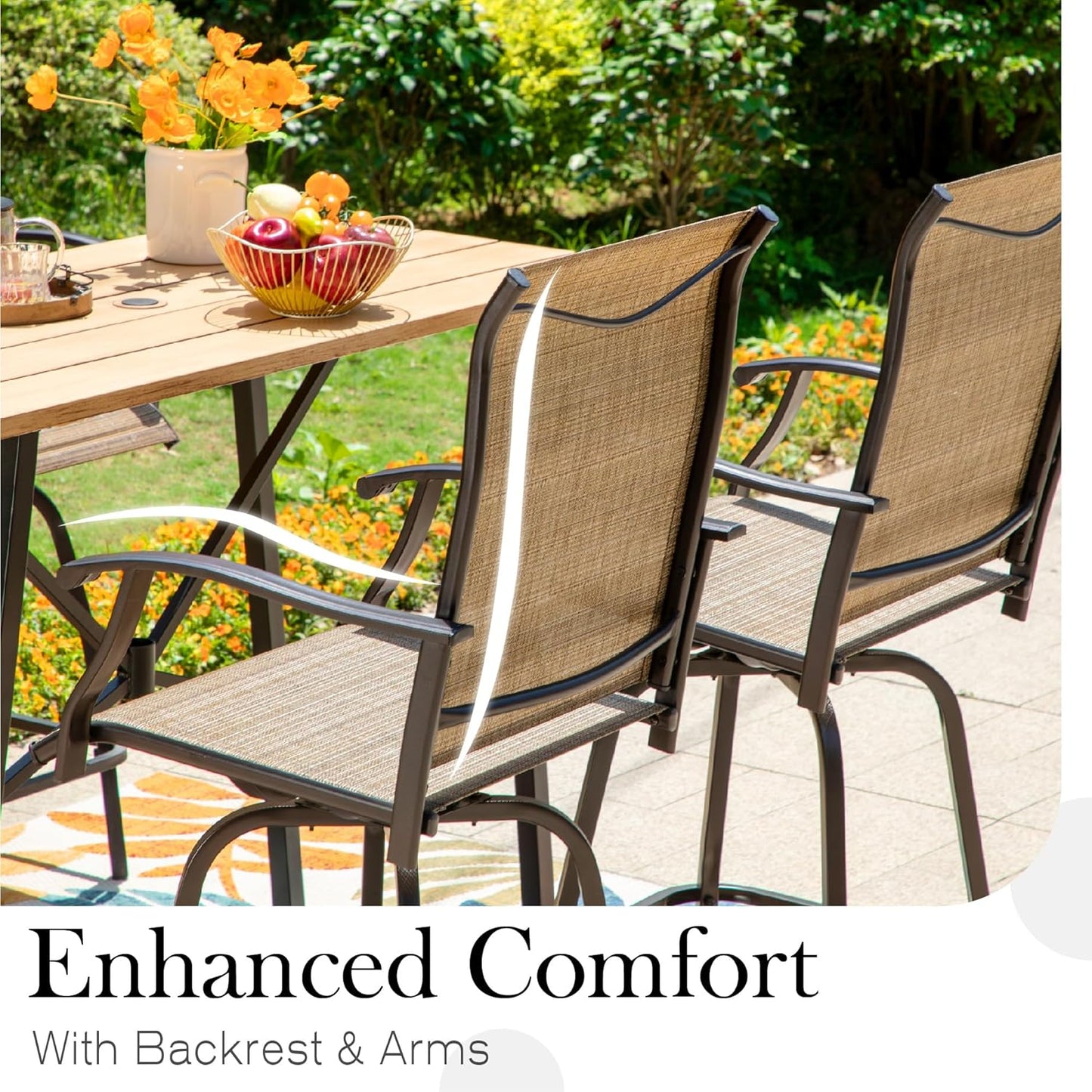 Sophia & William Outdoor Bar Set, Patio Bar Table and Chairs Set, Bar Height Patio Set - 6 x Swivel Bar Chairs(Brown), 1 x Rectangular Bar Table(Black)