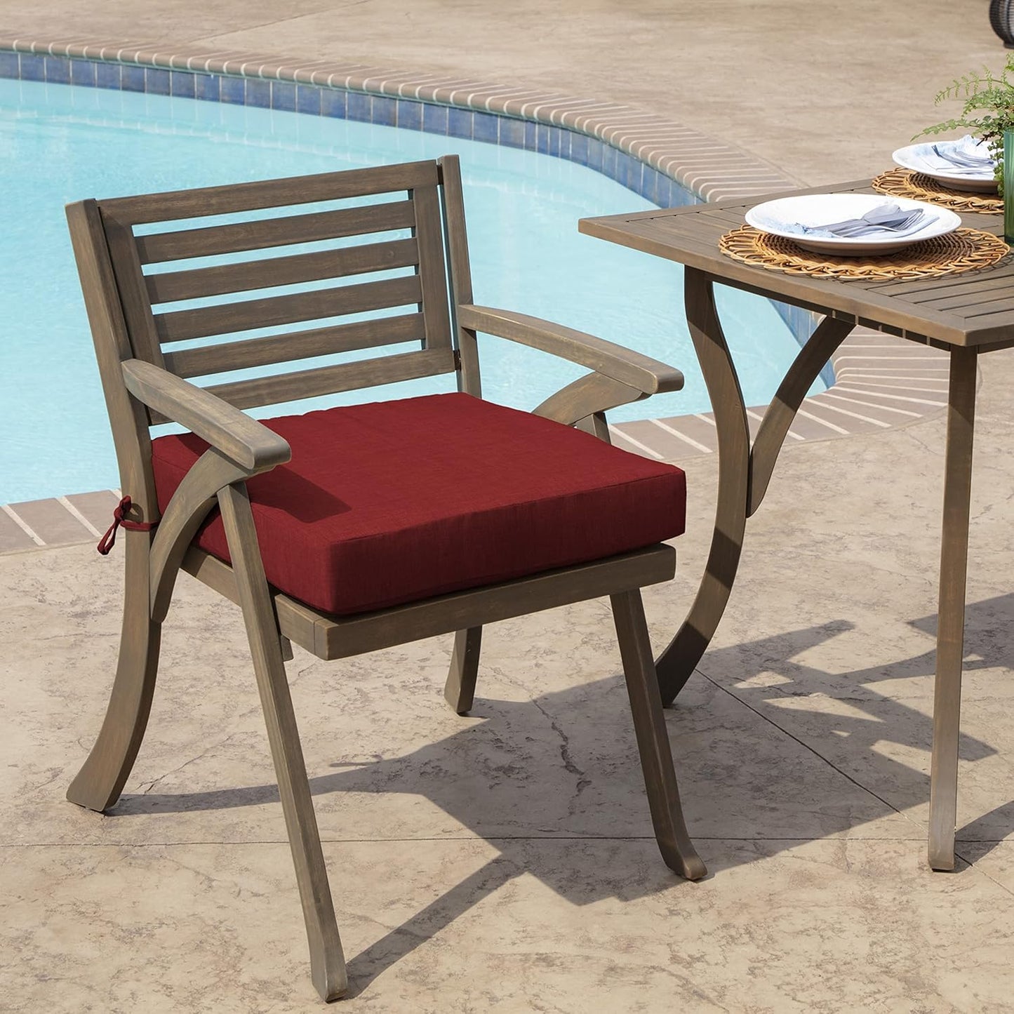 Arden Selections Outdoor Wicker Chair Cushion, 20 x 18, Rain-Proof, Fade Resistant 21 x 21, Ruby Red Leala (Pack of 4)