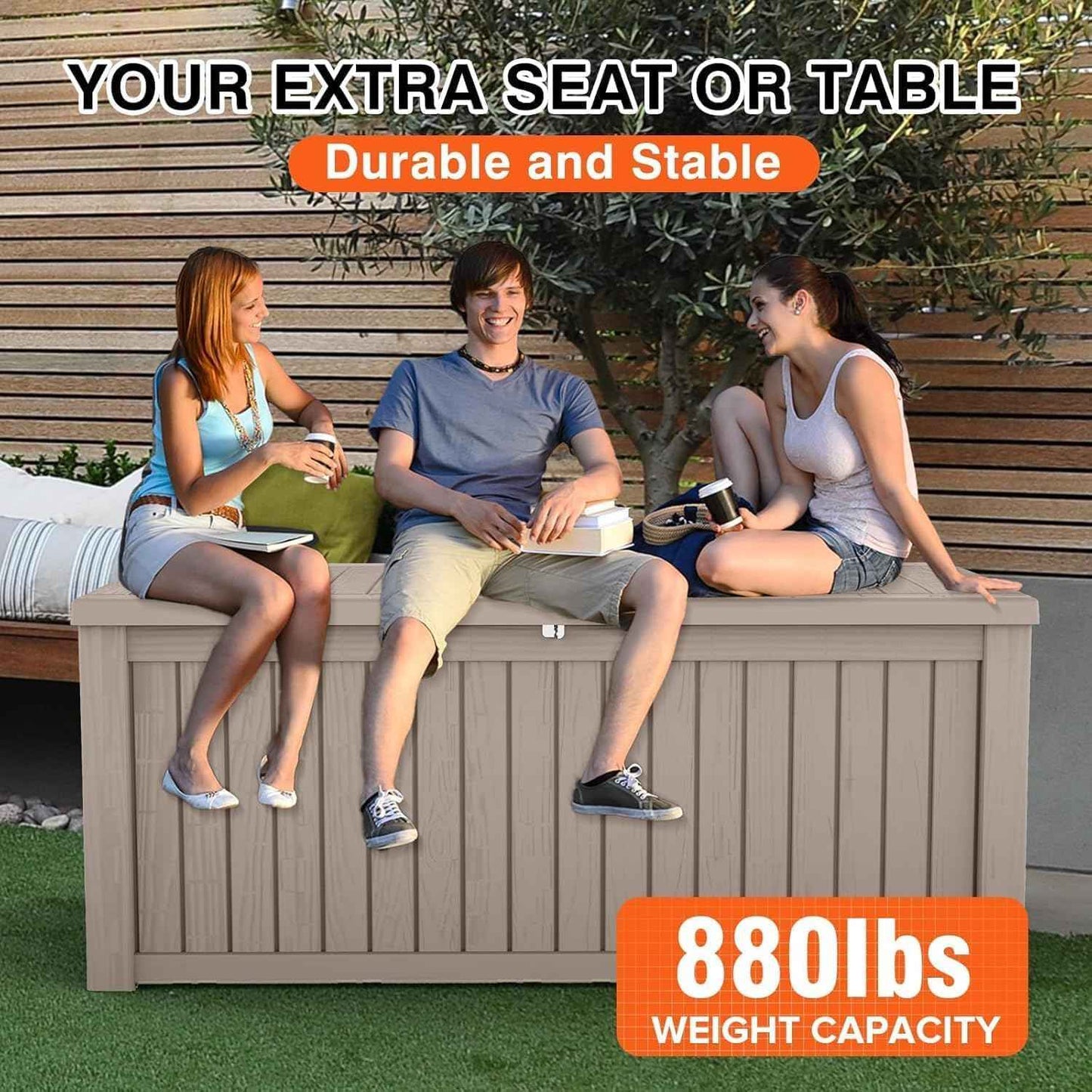 180 Gallon Outdoor Storage Box, Large Storage Deck Box for Patio Furniture Accessories, Garden Tools, Indoor Storage for Cushion, Grey