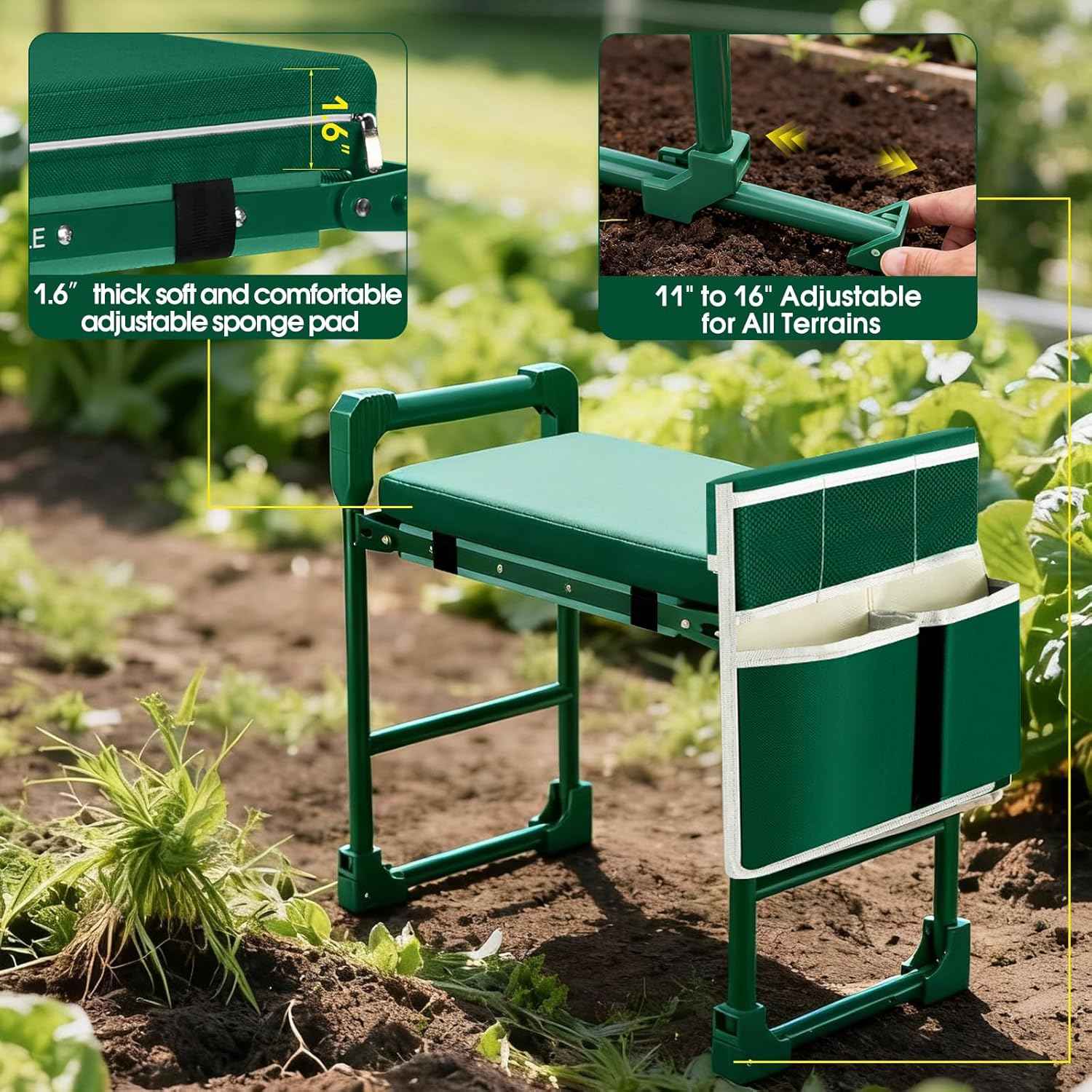 Garden Kneeler and Seat for Seniors: Heavy Duty 420 LBS Support Anti-Tip Multifunctional Gardening Stool Bench with Widened Thick Soft Kneeling Pad & Tool Bag - Foldable for Gardeners