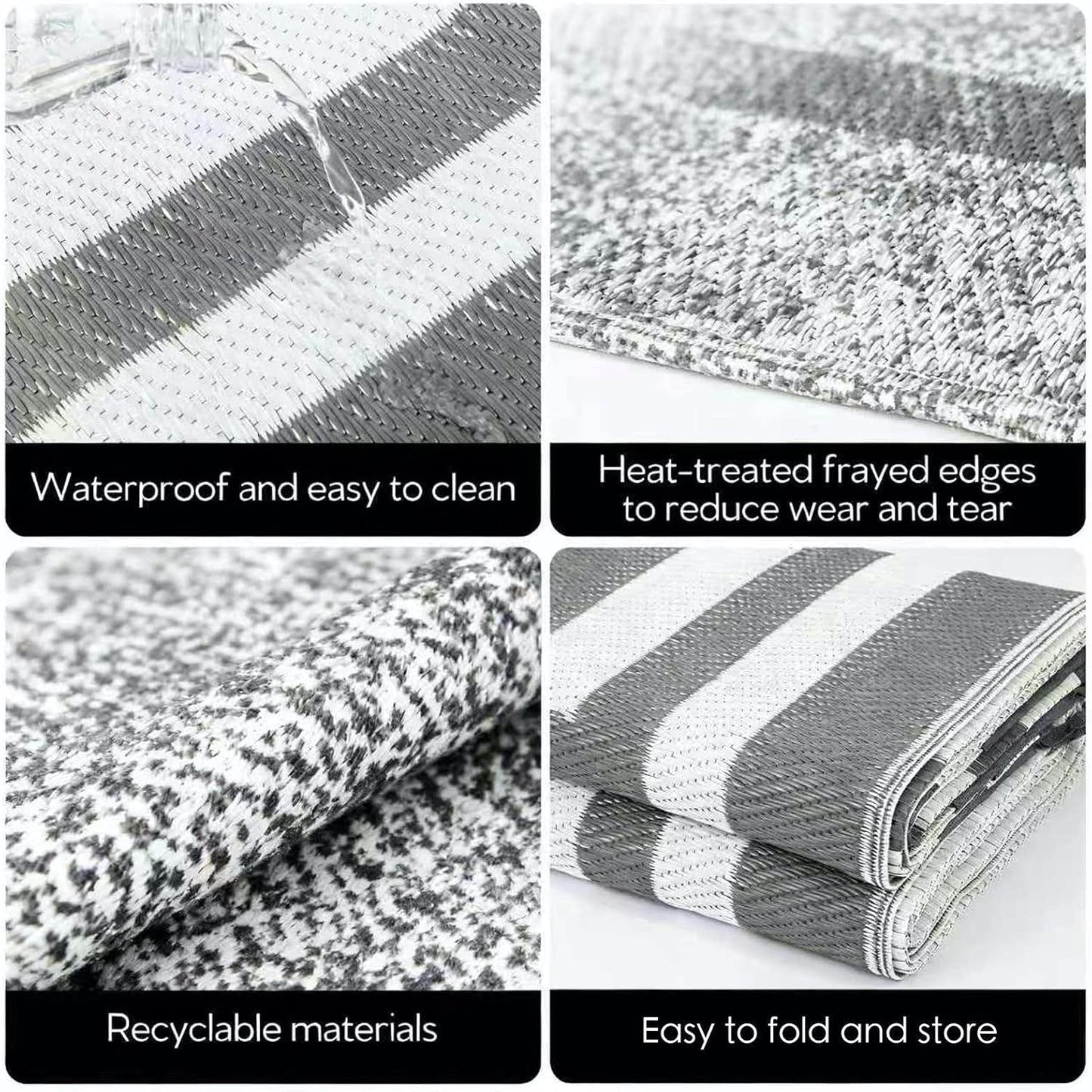 9'x 12' Outdoor Rug,Waterproof Reversible Patio Rugs,9x12 ft Plastic Straw Outdoor Carpet Foldable Plastic Camping Mat for Outside RV, Patio,Picnic,Camper,Balcony,Porch(Gray&White)