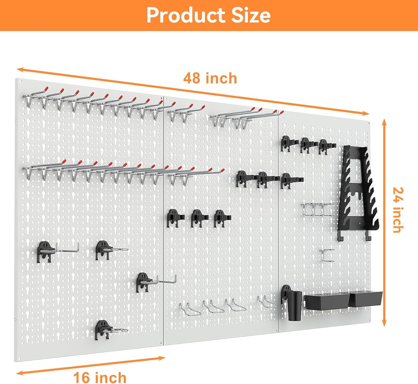 WALMANN Metal Pegboard Tool Organizer Boards with Pegboard Hooks, 24x48in Tools Organizer Pegboard for Garage, Workbench, Peg Board, Tool Storage Board with Hooks(Grey)