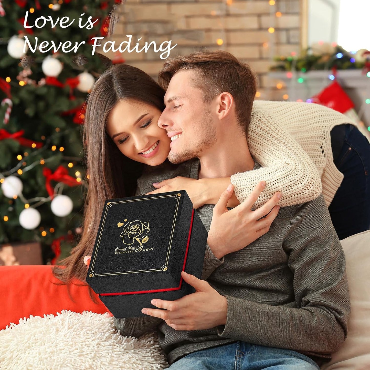 Mikasol Romantic Teddy Purple Bear with Preserved Rose - Real Rose in Elegant Black Gift Box for Anniversaries, Weddings, Bridal Showers, and Mother's Day