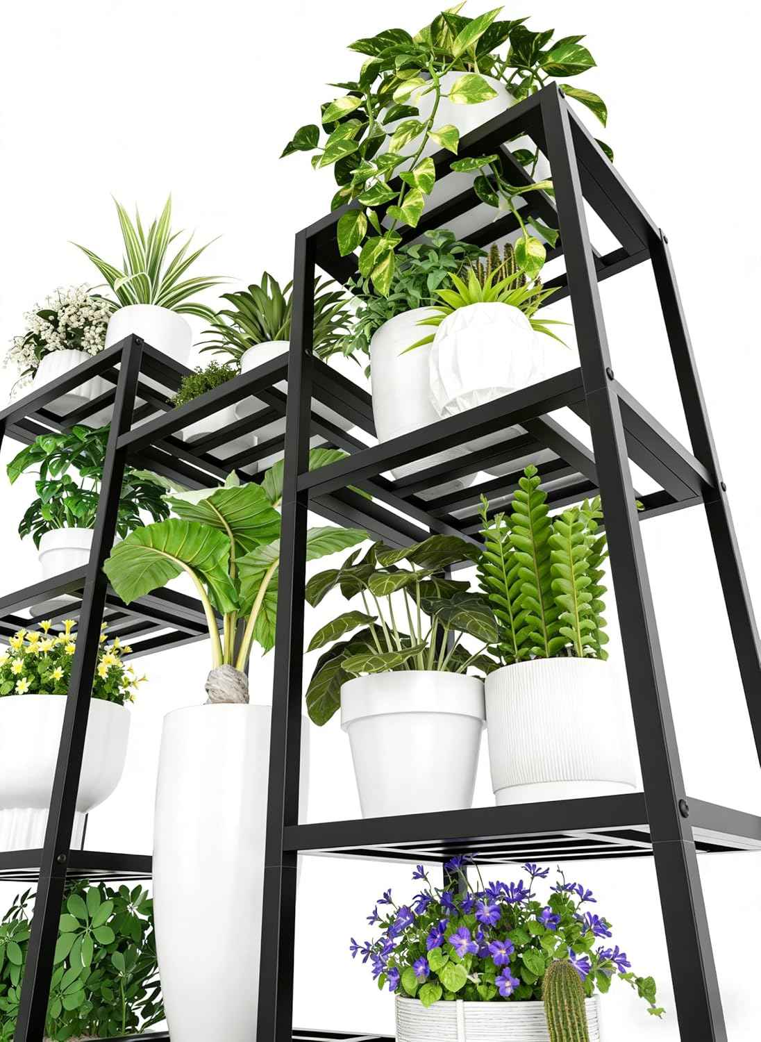 Plant Stand Indoor Outdoor,10 Tier Tall Metal Plant Stands Holder,Heavy Duty Wrought Iron Plant Shelves for Multi Large Pots,Black Tiered Flower Display Riser for Living Room,Patio,Balcony
