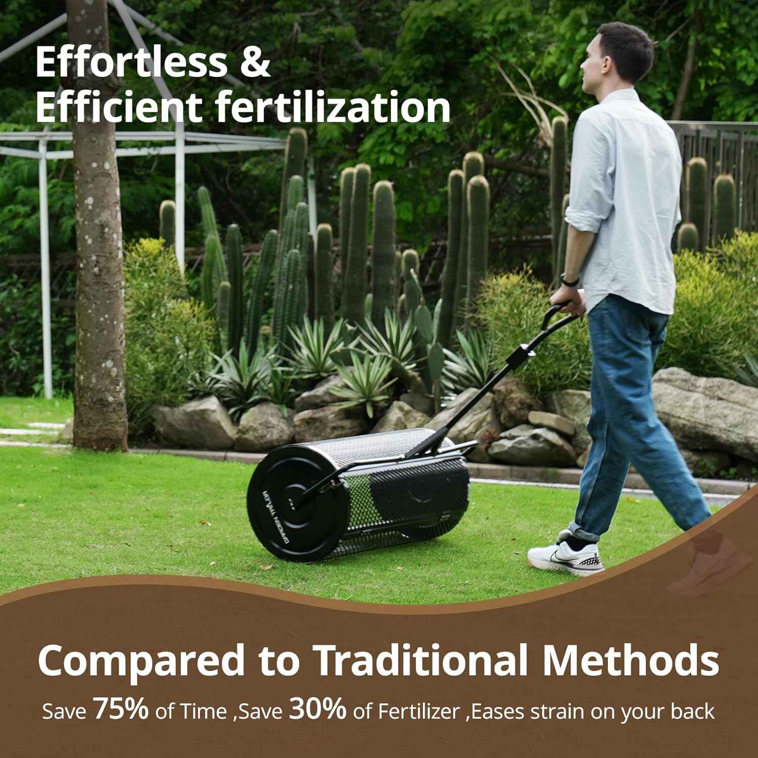 Compost Spreader 36 Inch Towable Peat Moss Spreader with Installation Support Accessories, Black Metal Mesh Roller Lawn Spreader for Top Soil, Manure, Mulch, Top Dressing - Garden spreaders for lawns