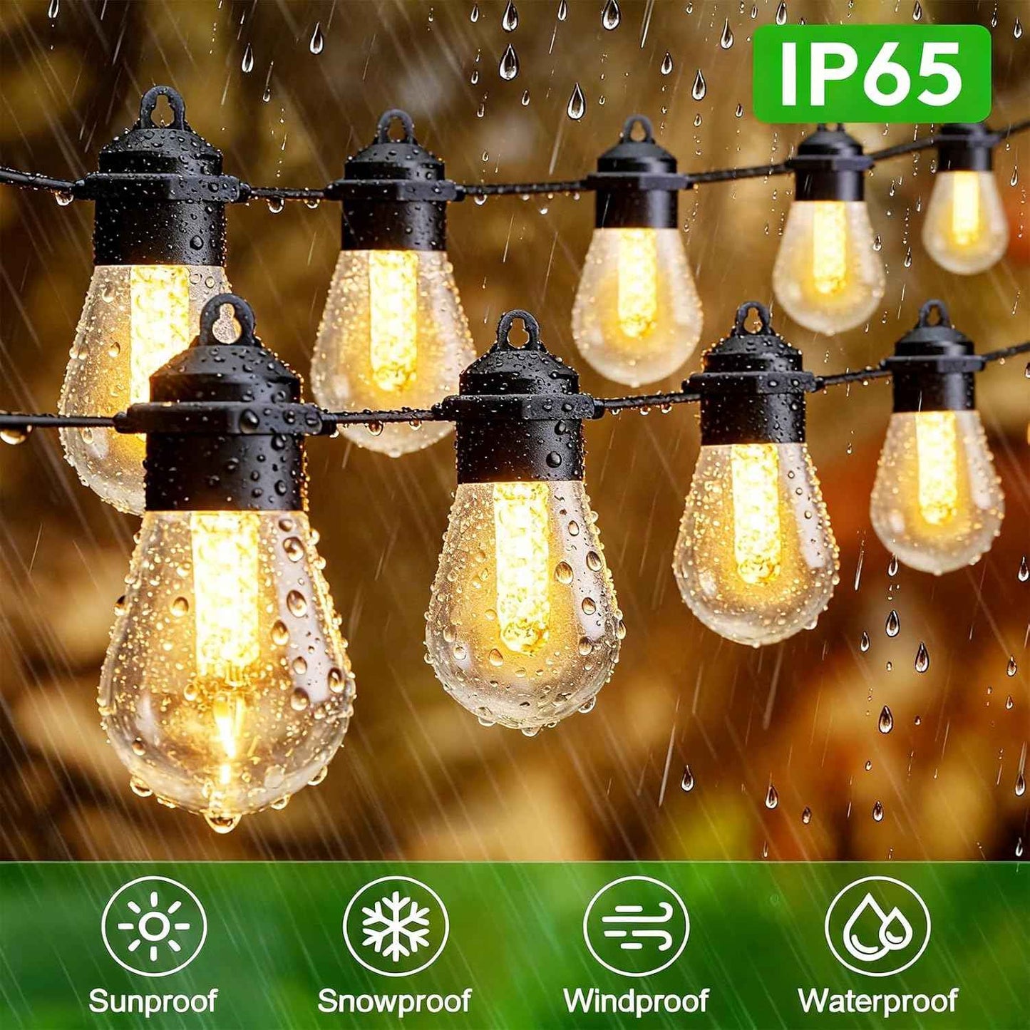 Honche Solar Lights Outdoor Waterproof IP65 with 20 LED Edison Bulb Patio Lights String Lights 49FT Warm White Solar Powered for Bedroom Christmas Camping Wedding Birthday Backyard Gazebo Party