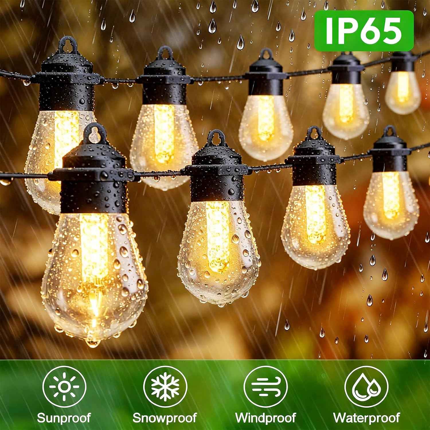 Honche Solar Lights Outdoor Waterproof IP65 with 20 LED Edison Bulb Patio Lights String Lights 49FT Warm White Solar Powered for Bedroom Christmas Camping Wedding Birthday Backyard Gazebo Party