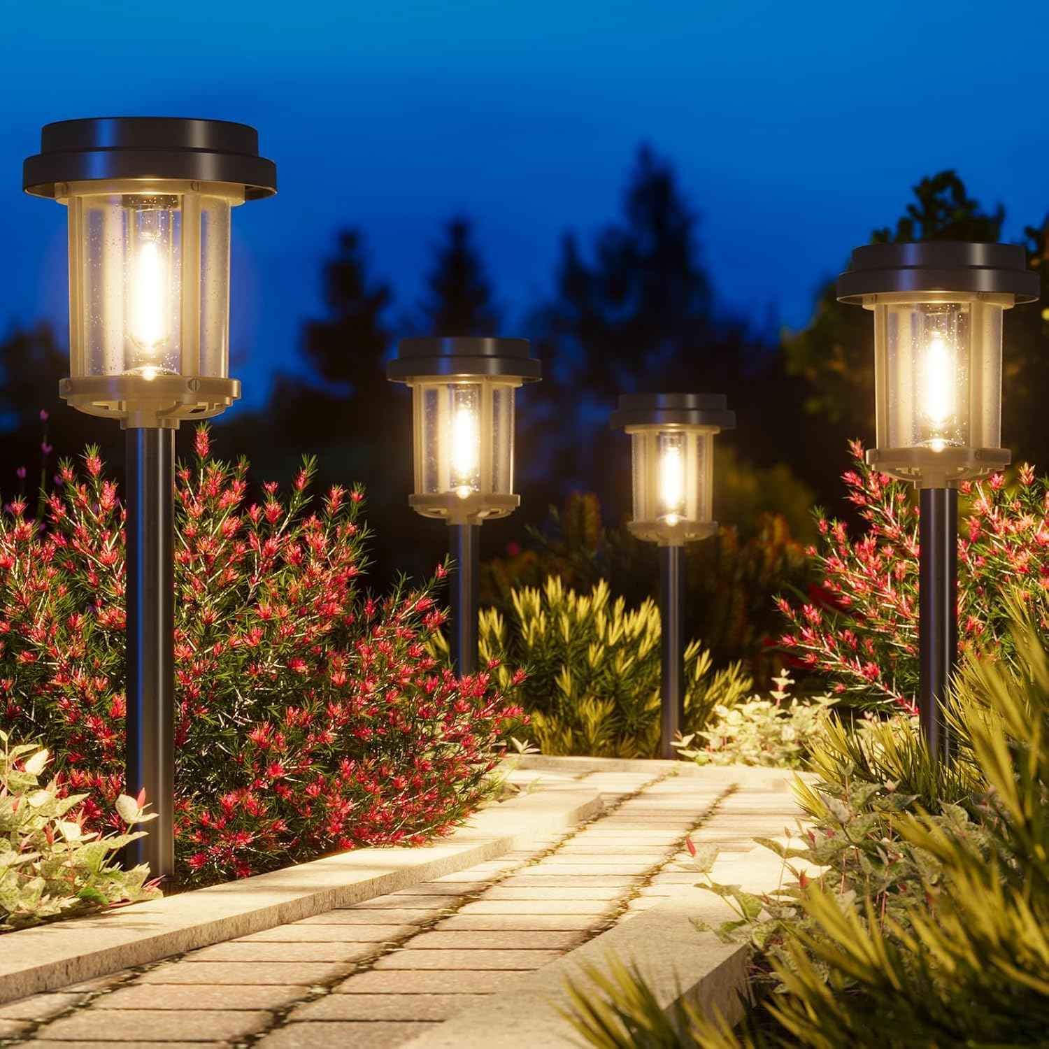 XMCOSY+ Solar Pathway Lights, 20 LM Bright Solar Lights Outdoor Waterproof IP65, Metal Outdoor Light for Outside Garden Path Yard Walkway Driveway (‎Black & Grey)