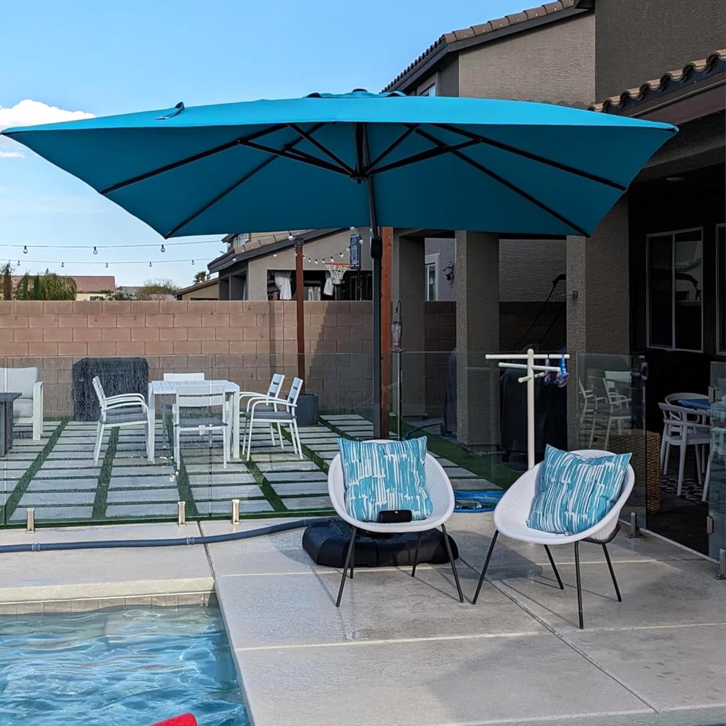 PURPLE LEAF 9' X 11.5' Patio Umbrella Outdoor Cantilever Rectangle Umbrella Aluminum Offset Umbrella with 360-degree Rotation for Garden Deck Pool Patio, Turquoise Blue