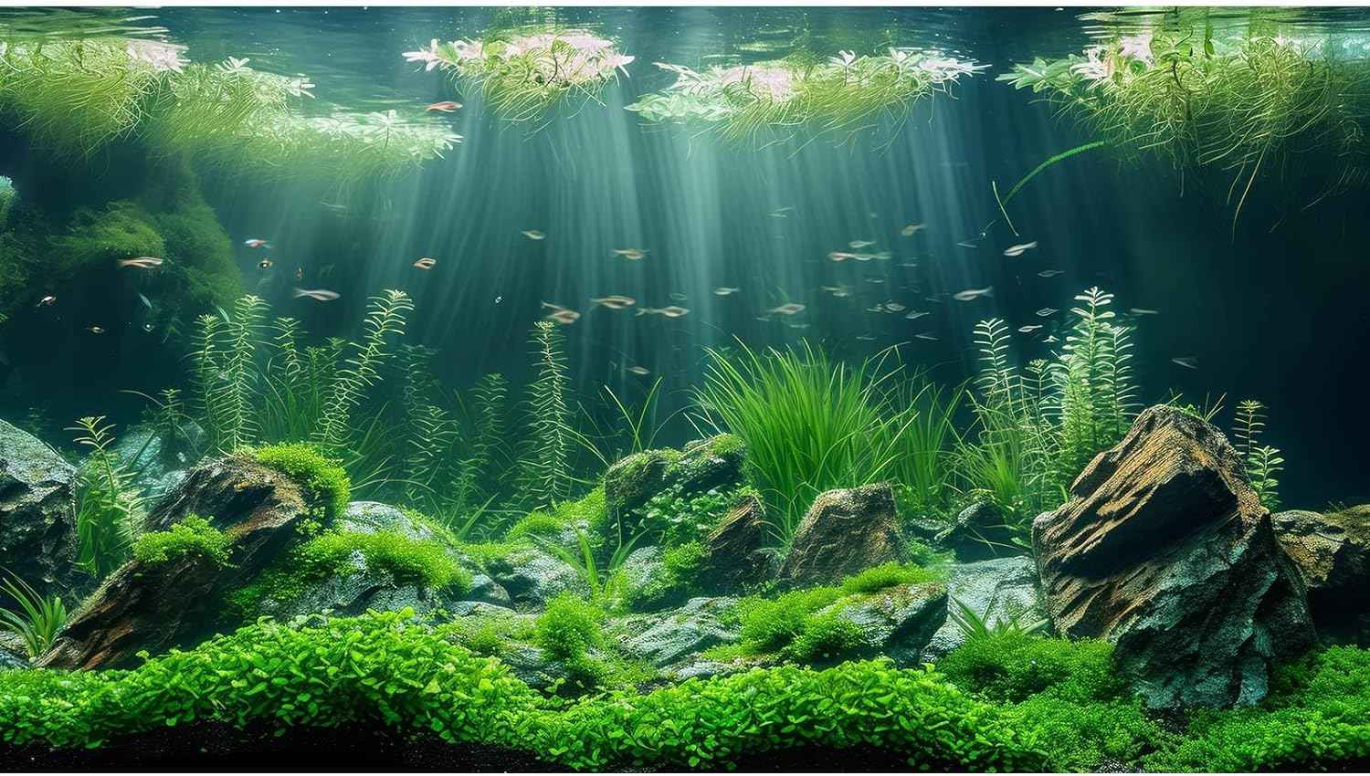 Aquarium Background Underwater Grass Leaves with Stone Aquarium Backdrop Vivid and Fresh Green Aquatic Plant Stone River Bed and Lake Fish Tank Background Decor Vinyl 24x16in