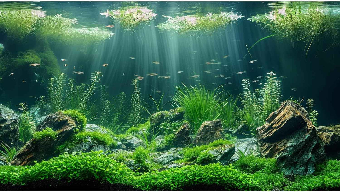 Aquarium Background Underwater Grass Leaves with Stone Aquarium Backdrop Vivid and Fresh Green Aquatic Plant Stone River Bed and Lake Fish Tank Background Decor Vinyl 48x24in