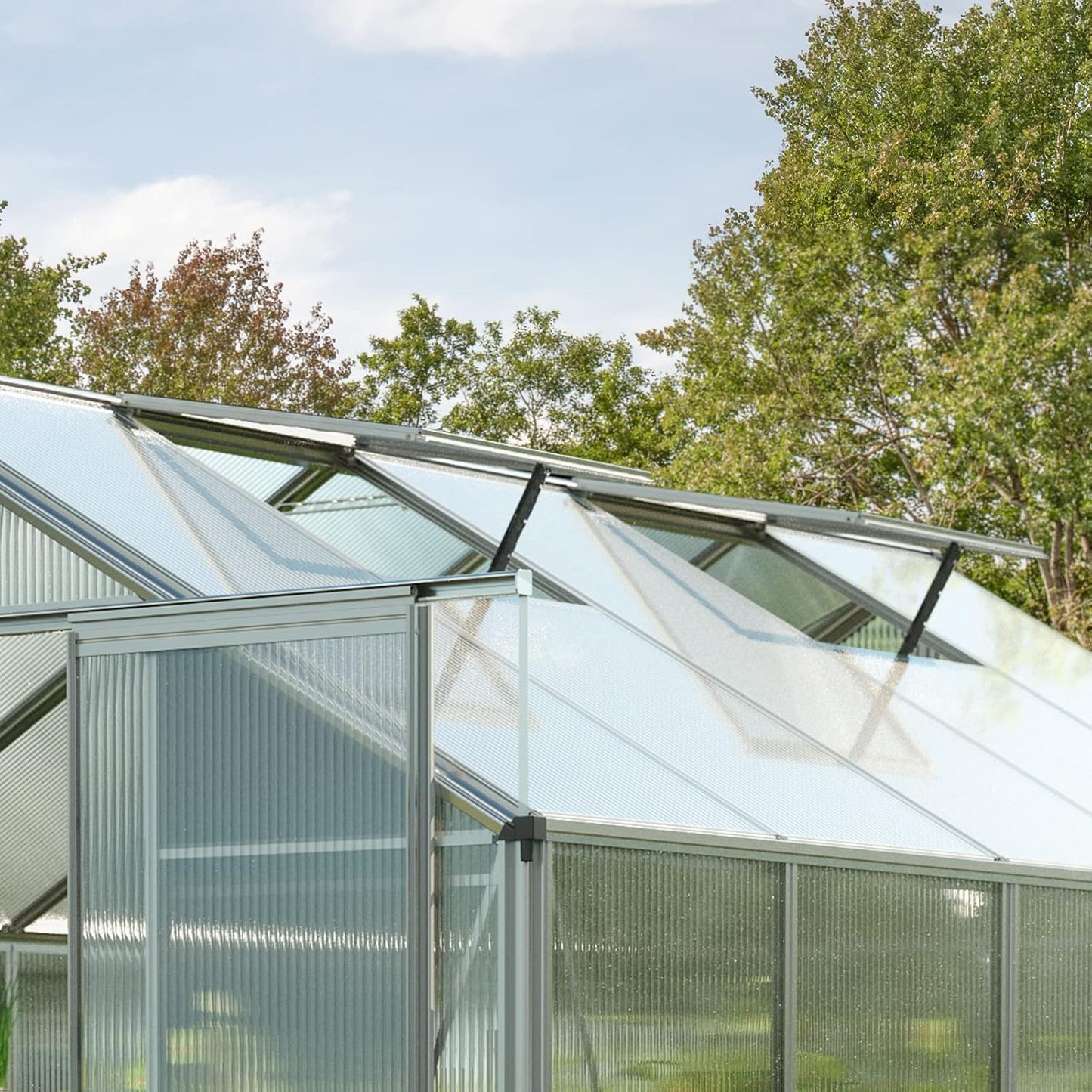 Greenhouse Topas 2 Aluminum Frame 7.4 x 4.4 ft Approx. 6 mm Polycarbonate Panels - with Bonus Base Frame and Automatic Vent Opener