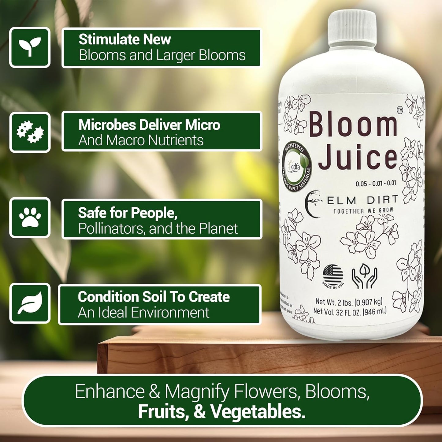 Elm Dirt 100% Organic Worm Castings & Bloom Juice for All Flowering Plants - Bloom Booster Fertilizer Earthworm Casting | Organic Plant Food for Houseplants, Vegetables, Flowers & Gardens Fertilizer
