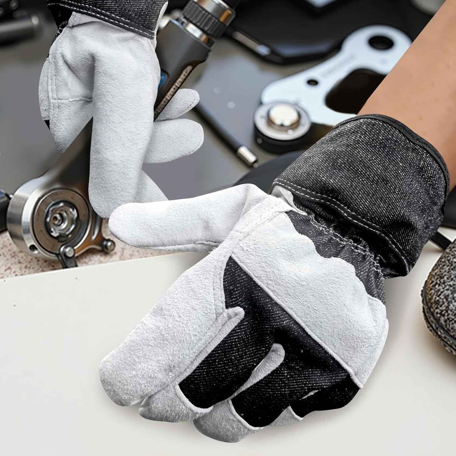 Leather Work Gloves, Goatskin Work Gloves, Leather Gloves for Men & Women, Durable and Flexibility Gardening Gloves