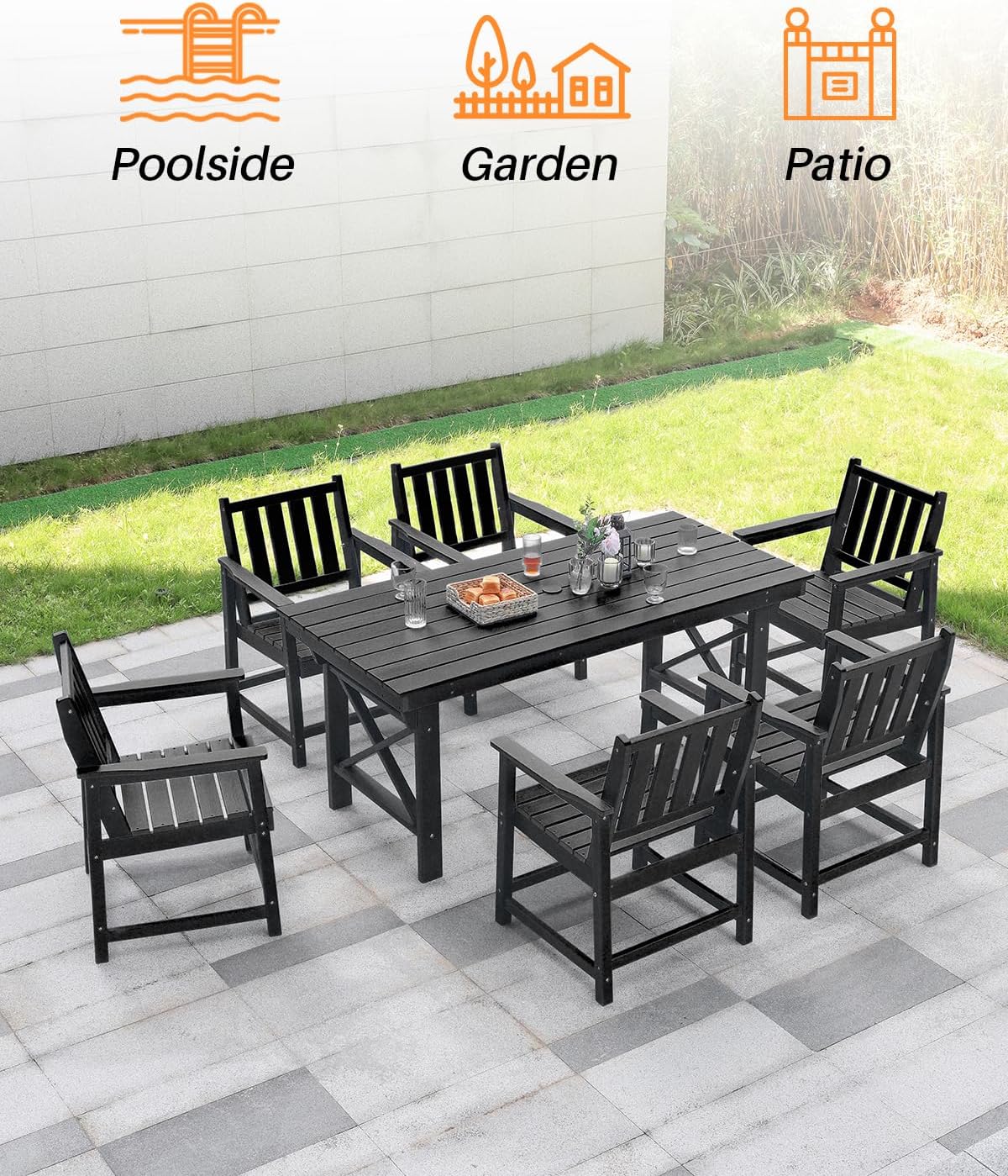 HDPE Dining Chair Set of 4, Outdoor Dining Chair with Deep Seating, All Weather HDPE Patio Dining Chairs, Ergonomic Outdoor Chairs Furniture for Backyard, Poolside, Garden, Deck, Obsidian