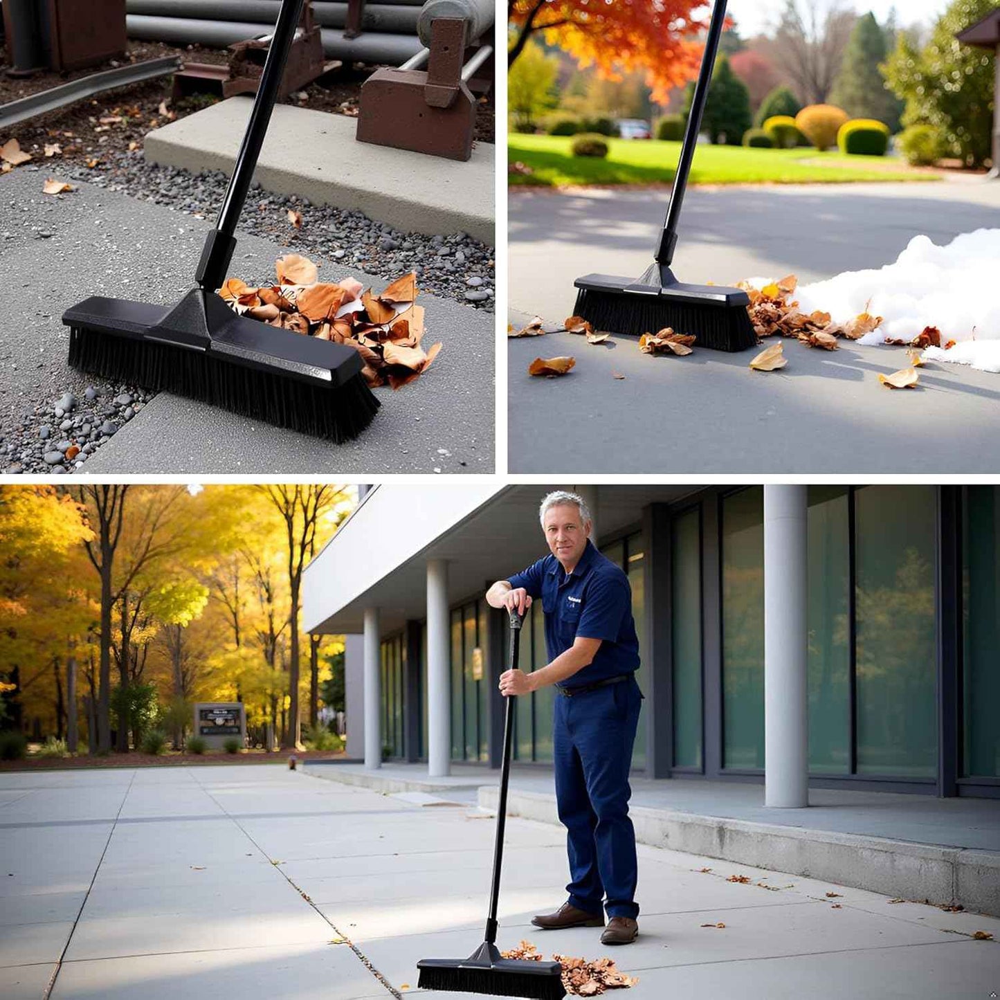 Eyliden 18" Push Broom for Deck Driveway Patio Garage | Heavy-Duty Stiff Bristles with 66" Adjustable Handle | Black