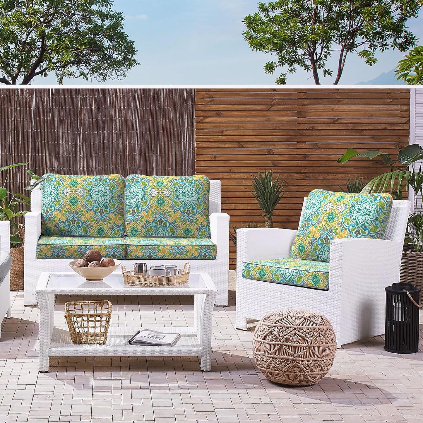 LVTXIII Outdoor Deep Seat Cushion 22"x22"x4" Patio Seat and Back Cushion Set Seasonal Chair Cushion for Dining Arm Chairs, Wicker Chairs and Garden Furniture Decoration, Damask Green