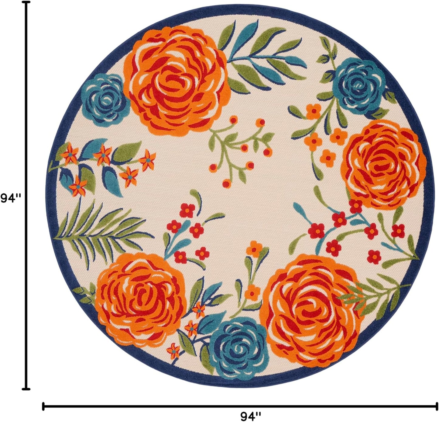 Nourison Home Aloha Indoor/Outdoor Multicolor 7’10” x Round Area Rug, Easy-Cleaning, Non Shedding, Bed Room, Living Room, Dining Room, Backyard, Deck, Patio (8 Round)