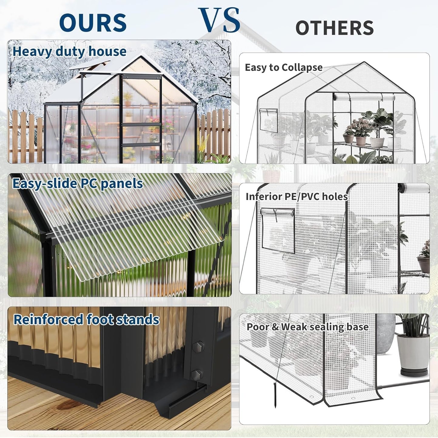 6x4 ft Greenhouse, Walk in Polycarbonate Greenhouses for Outdoors with Roof Vent&Sliding Door, Heavy Duty Green House with Aluminum Frame for Outside Garden Backyard, Patio, Lawn, Black