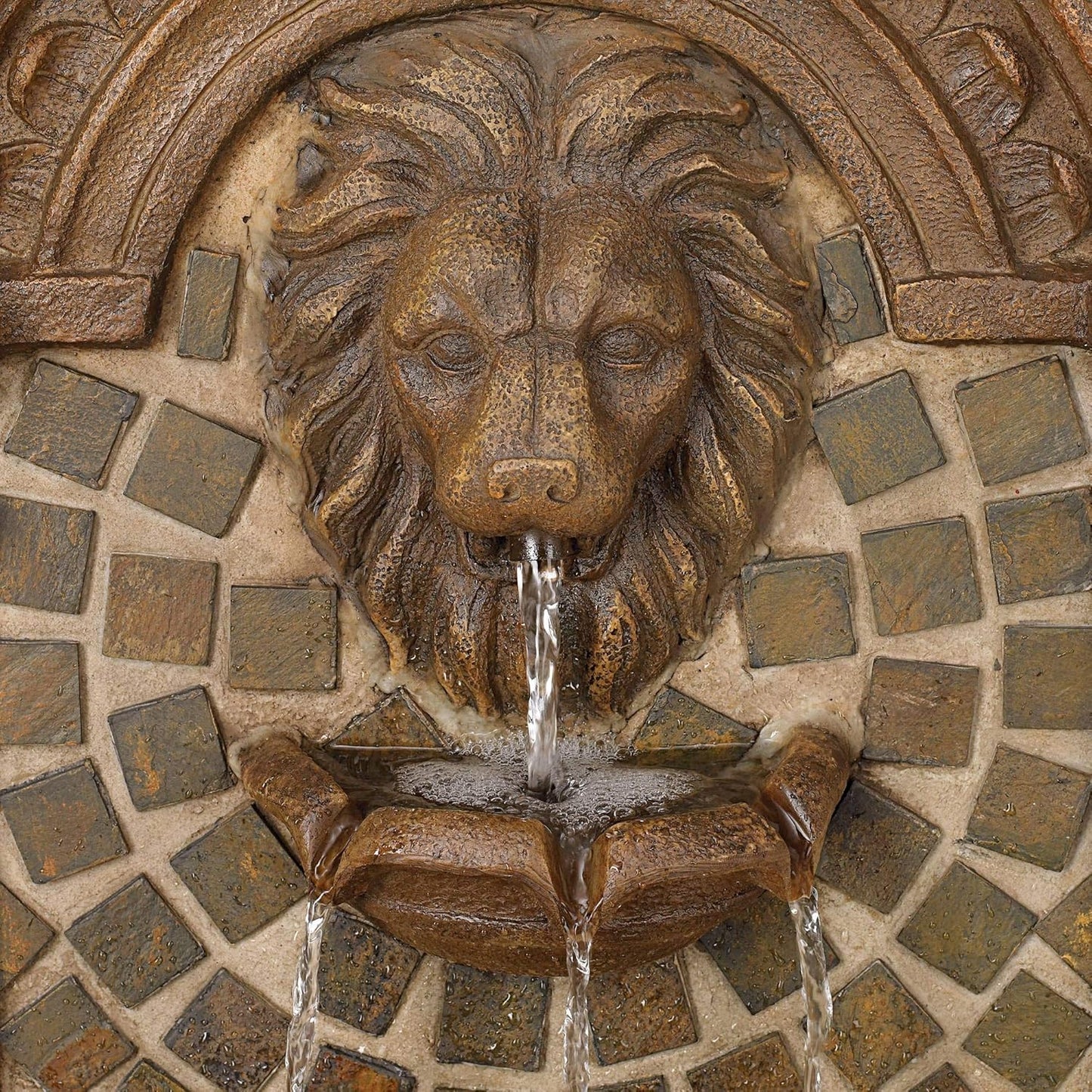 Royal Lions Head 51" High Large Italian Outdoor Decor Faux Stone Floor Fountain with Light Statue Waterfall Standing Tiered Water Feature for Outside Garden Patio Yard Backyard Porch - John Timberland
