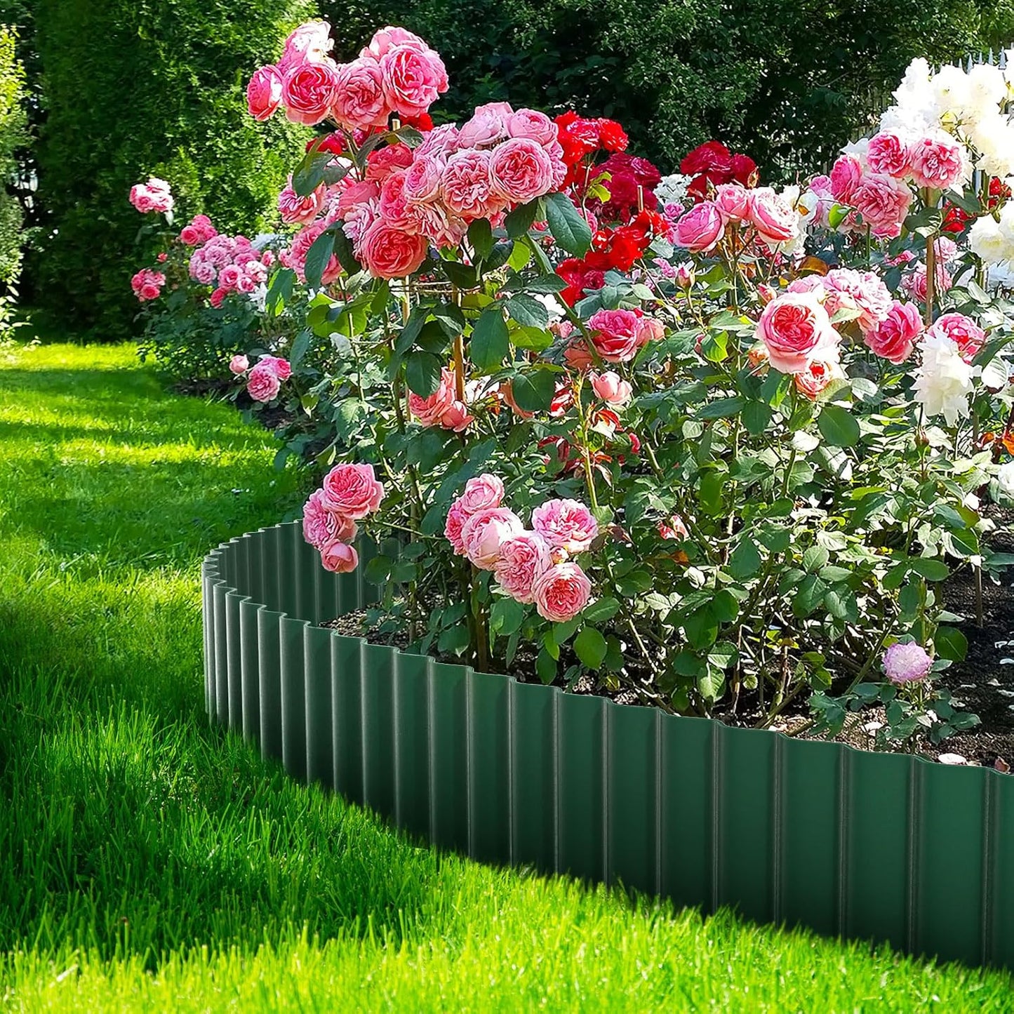 LAVEVE Corrugated Metal Garden Edging 6" x 20Ft, Landscape Edging Border for Lawn, Flower Bed, Garden Fence, Paver Edging (Green)
