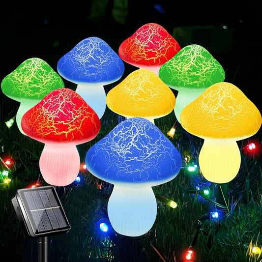 Mushroom Solar Lights Outdoor Decor - 8 Pack 50 LED Crackle Mushroom Lights, 23ft Solar Powered Fairy String Light with 8 Modes, Waterproof for Outside Garden Yard Patio Pathway, Colorful