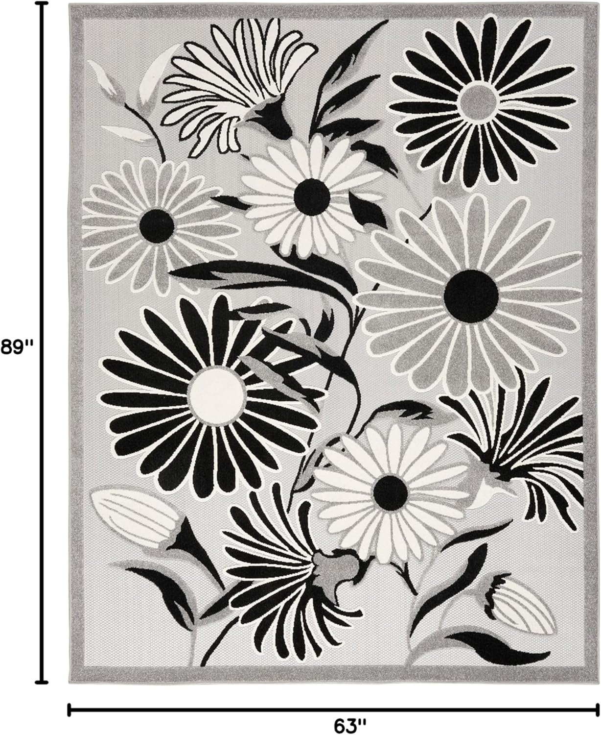Nourison Home Aloha Indoor/Outdoor Black White 5'3" x 7'5" Area Rug, Easy Cleaning, Non Shedding, Bed Room, Living Room, Dining Room, Kitchen (5x7)