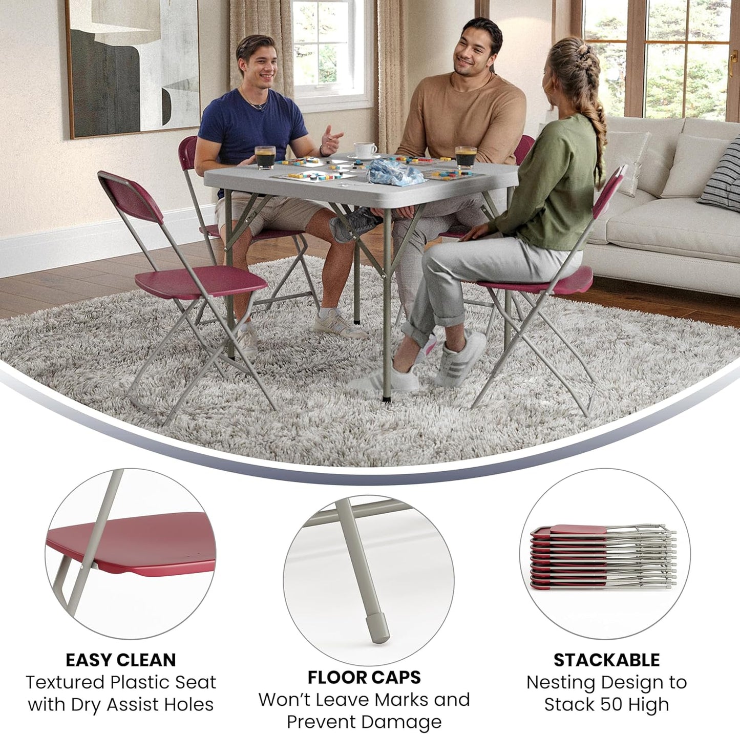 Flash Furniture Hercules Series Plastic Folding Chair - Red - 4 Pack 650LB Weight Capacity Comfortable Event Chair-Lightweight Folding Chair