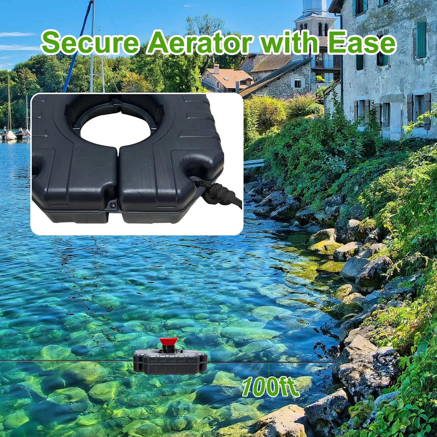 Pond Fountain Aerator 1HP 110V 750W - pond fountain- pond aerator 15,000 GPM - Includes 100-foot Power Cord - Features Tow Rope Steel Anchoring Pin Timer - Suitable for Ponds and Lakes