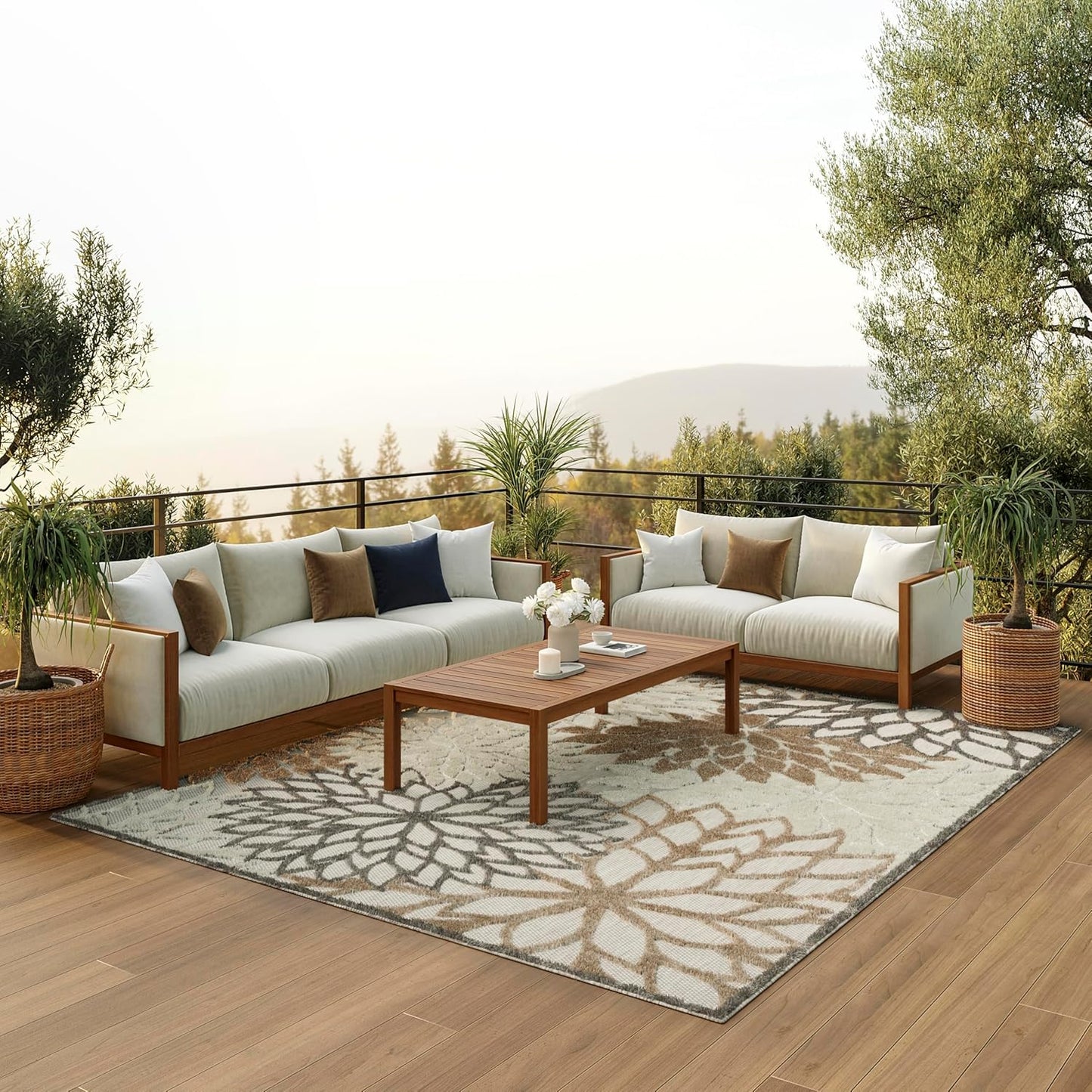 Nourison Aloha Indoor/Outdoor Natural 9'6" x 13' Area -Rug, Tropical, Botanical, Easy Cleaning, Non Shedding, Bed Room, Living Room, Dining Room, Deck, Backyard, Patio (9x13)