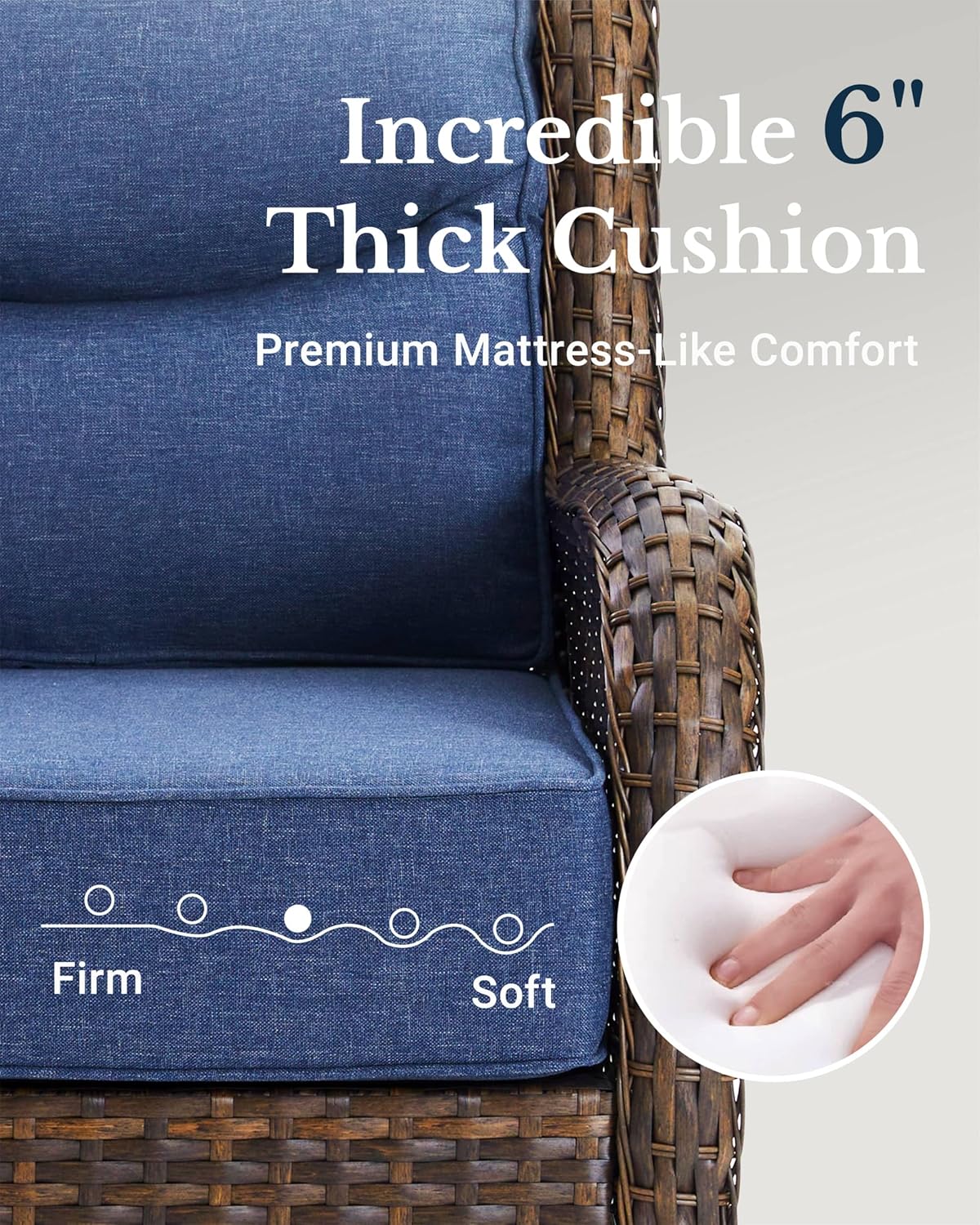 HILLGA Luxury Patio Furniture Set with 6-inch Thick Cushion, Outdoor Loveseat and High Back Swivel Rocker Patio Chairs, 6PCS Wicker Conversation Set for Deck Yard and Poolside, Blue (V2)