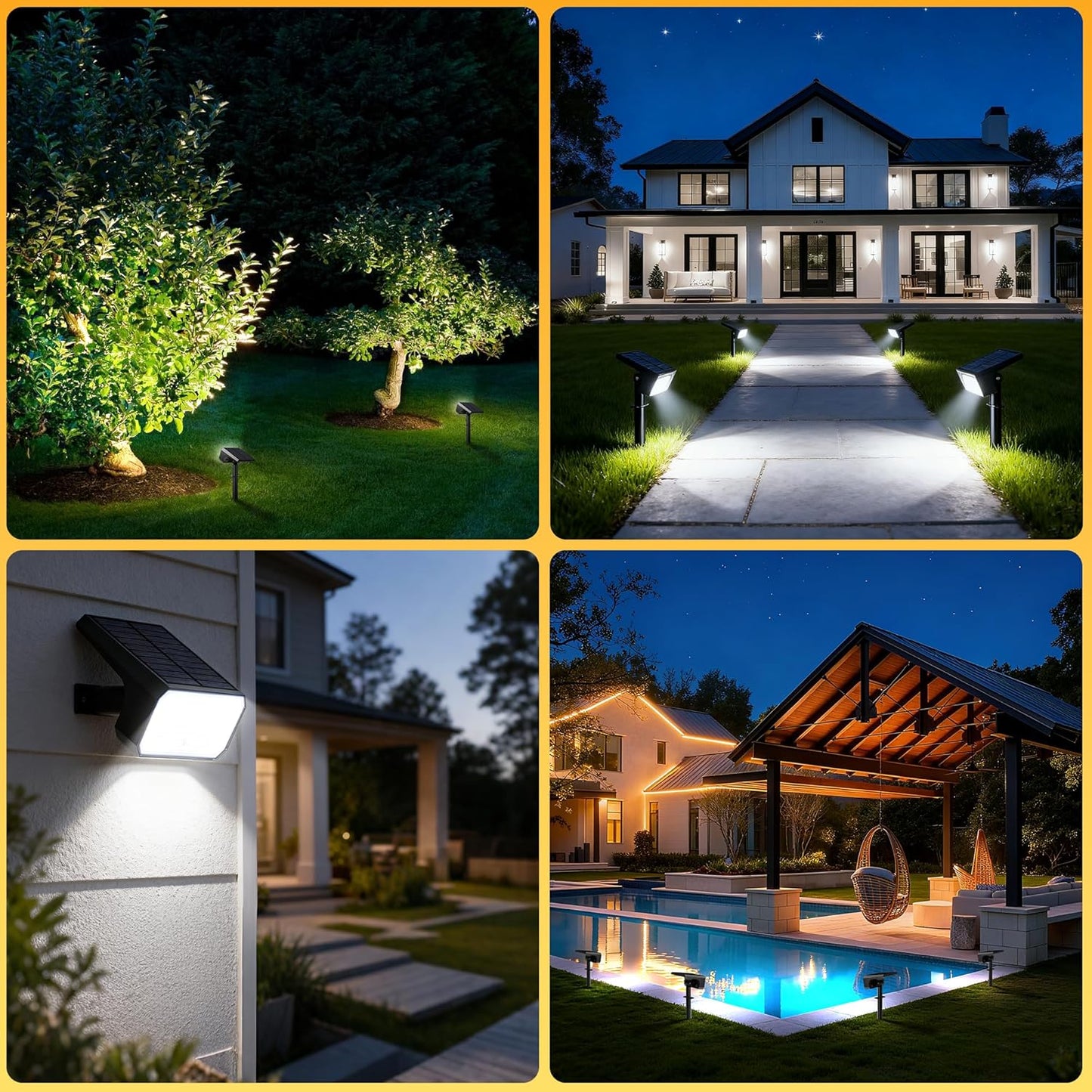 Solar Spot Lights Outdoor, [4 pack/118 LED] 4 Modes Auto On/Off Solar Landscape Spotlights, Ip67 Waterproof Solor Powered Pathway Lights for Outside Yard Garden Walkway Tree Patio (Cool White)