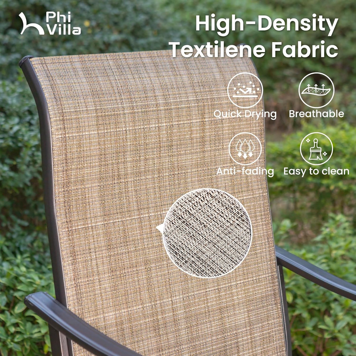 PHI VILLA 5 Piece Outdoor Bar Set, Counter Height Patio Bar Bistro Table and Swivel Bar Stools Chairs with All Weather Brown Textilene Fabric for Garden, Yard, Poolside