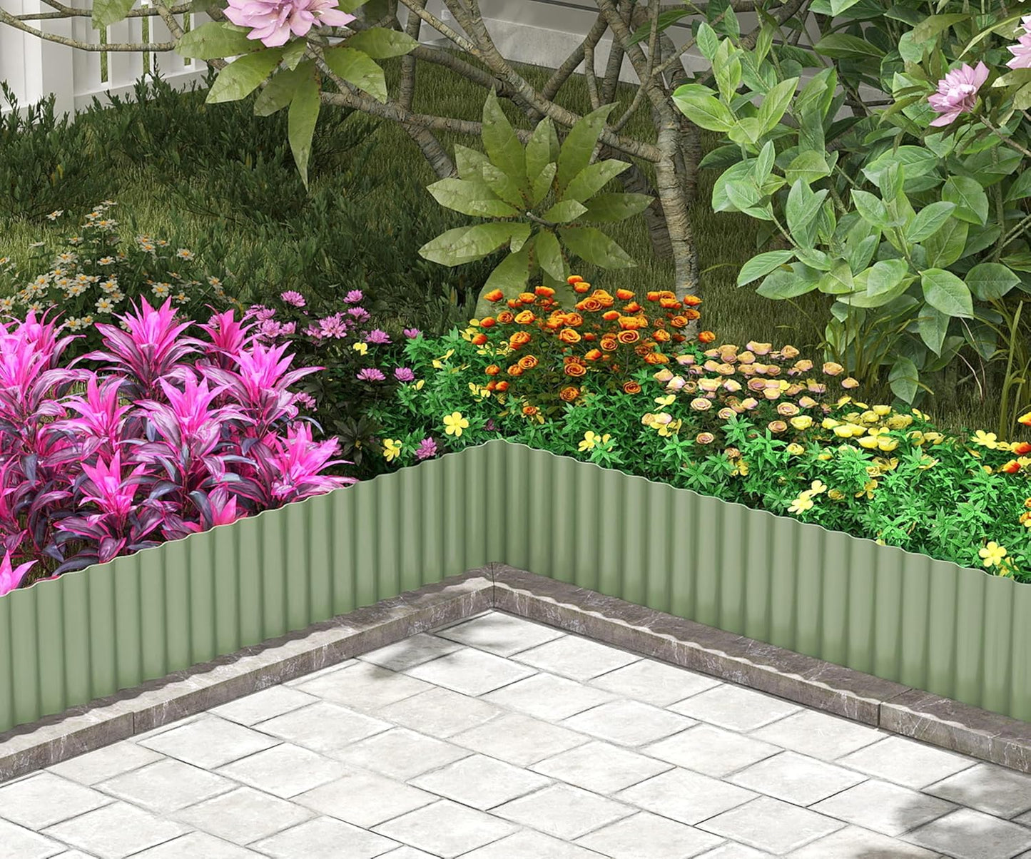 Metal Garden Edging Border, Corrugated Steel Landscaping, DIY for Lawn (Green, 8 Inch x 20FT)