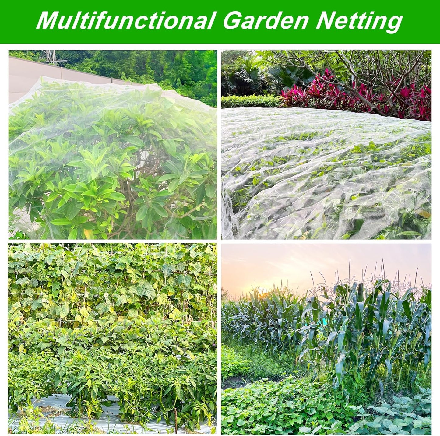 Garden Mesh Netting, 2 Pack 10X30FT Ultra Fine Garden Netting for Vegetable Flowers Fruits Crops Greenhouse, Plant Netting Row Cover Barrier Protection Net for Bird Deer Animals