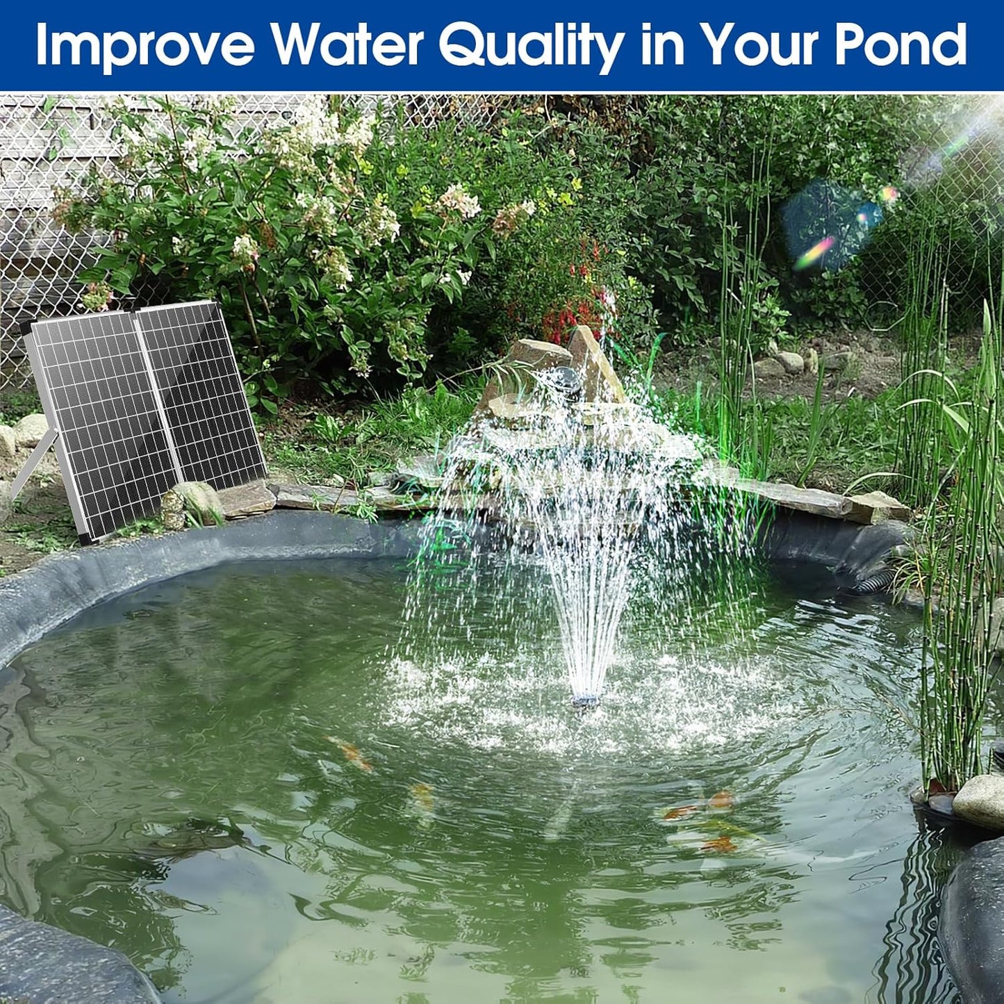 Antfraer 70W Solar Pond Filter with Water Pump, Solar Pond Filter with Water Shortage Protection, Pond Pump with 17FT +10FT Cord For Fish Pond Garden Waterfall Clean & Clear
